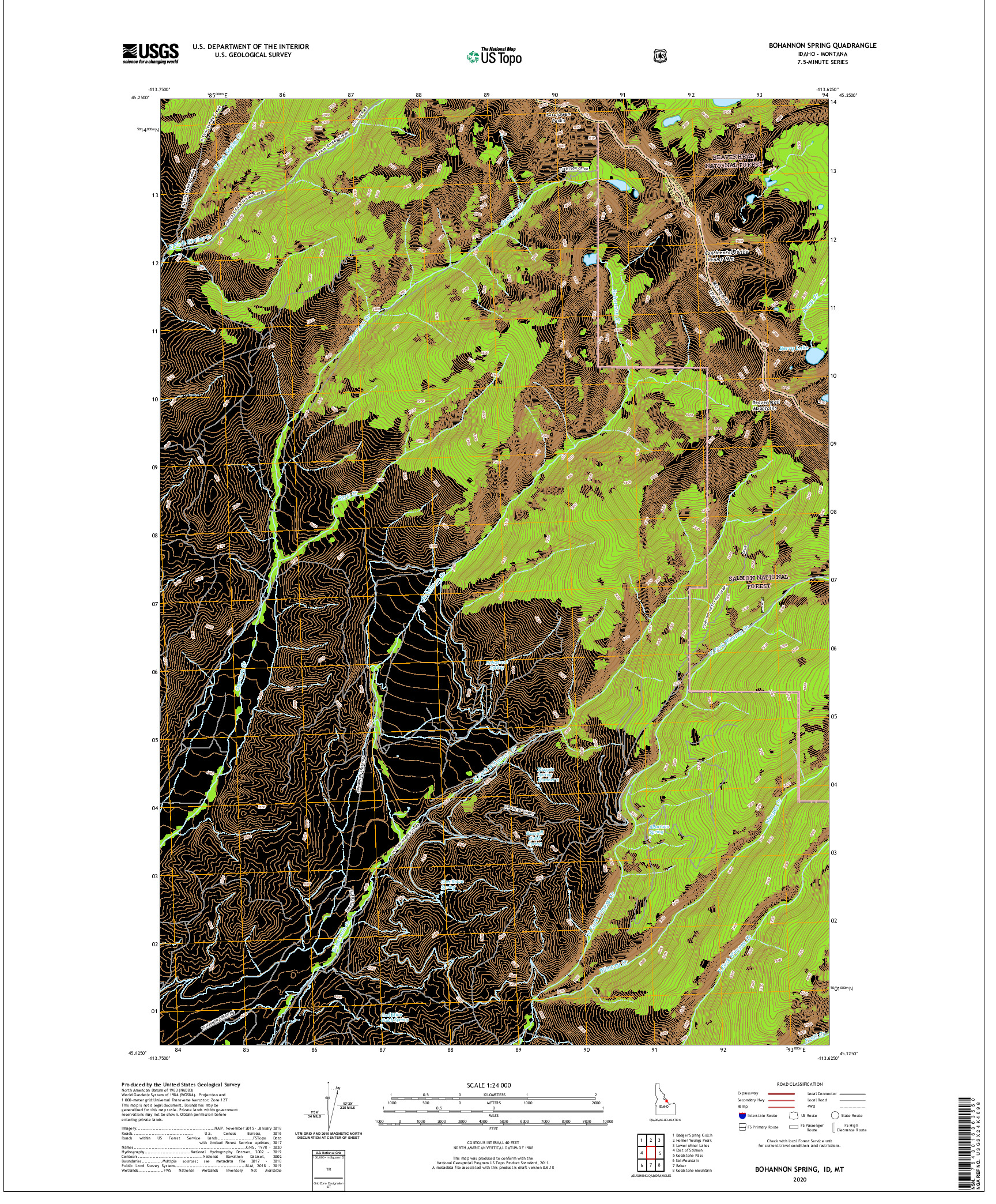 USGS US TOPO 7.5-MINUTE MAP FOR BOHANNON SPRING, ID,MT 2020