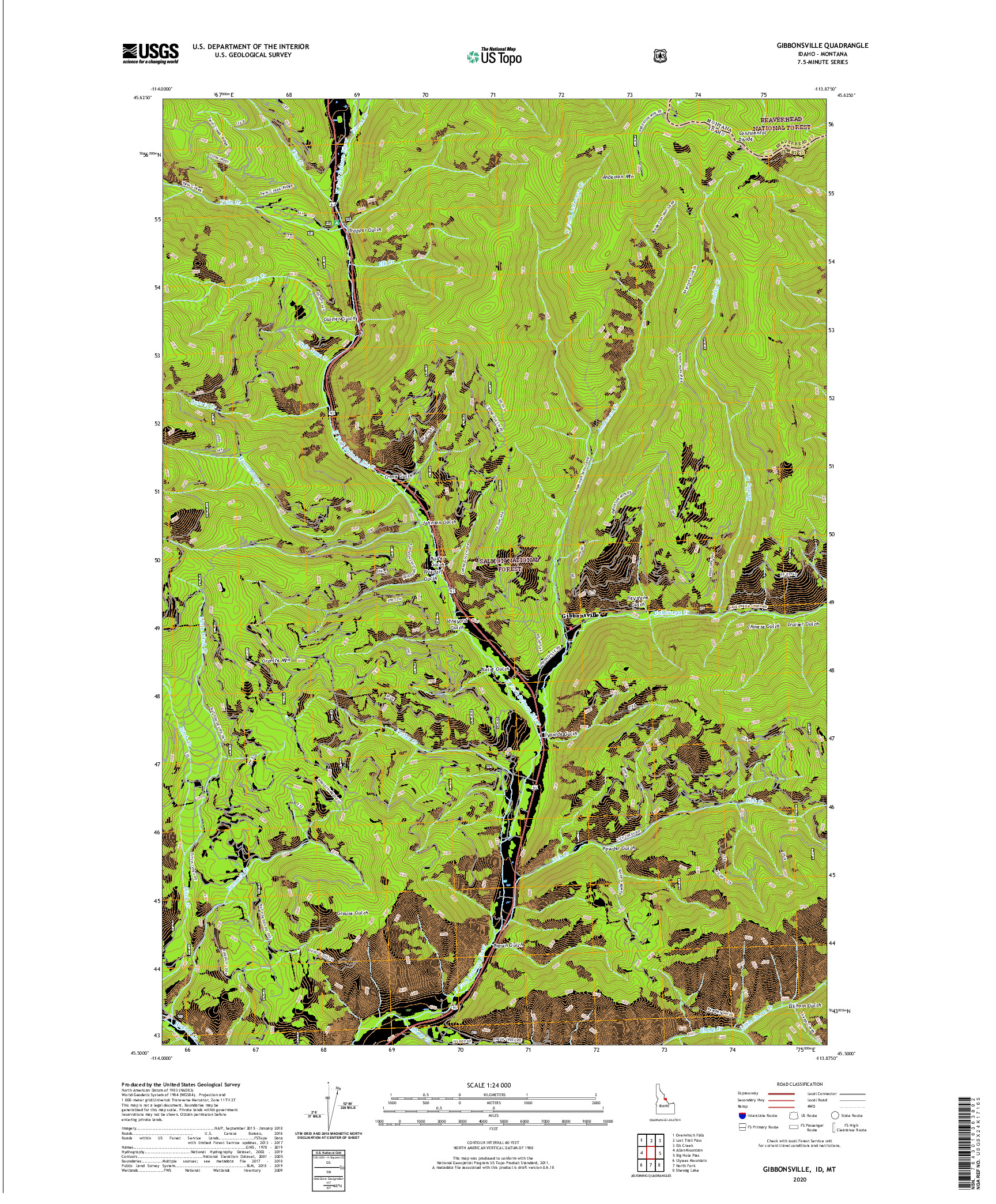 USGS US TOPO 7.5-MINUTE MAP FOR GIBBONSVILLE, ID,MT 2020