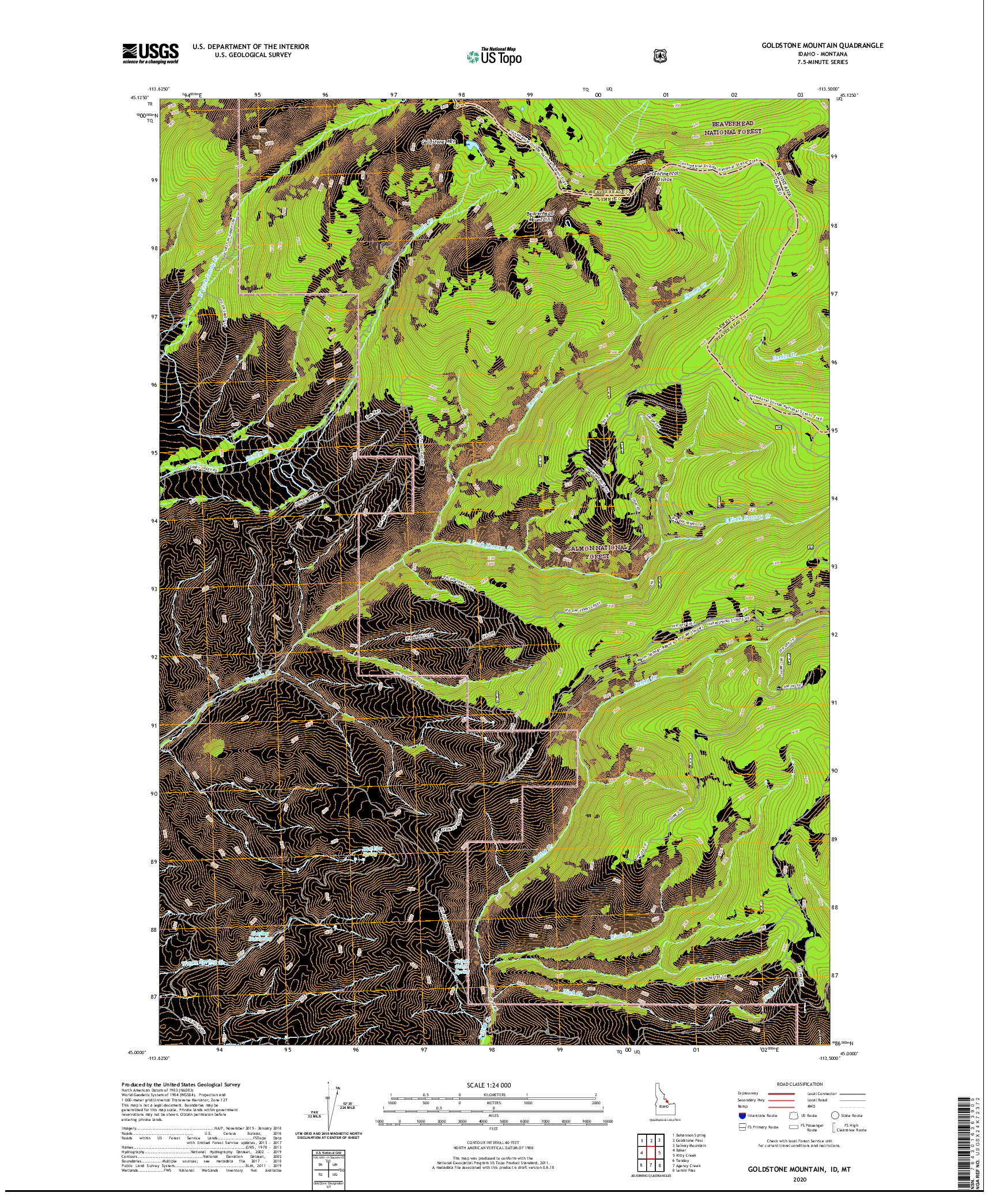 USGS US TOPO 7.5-MINUTE MAP FOR GOLDSTONE MOUNTAIN, ID,MT 2020