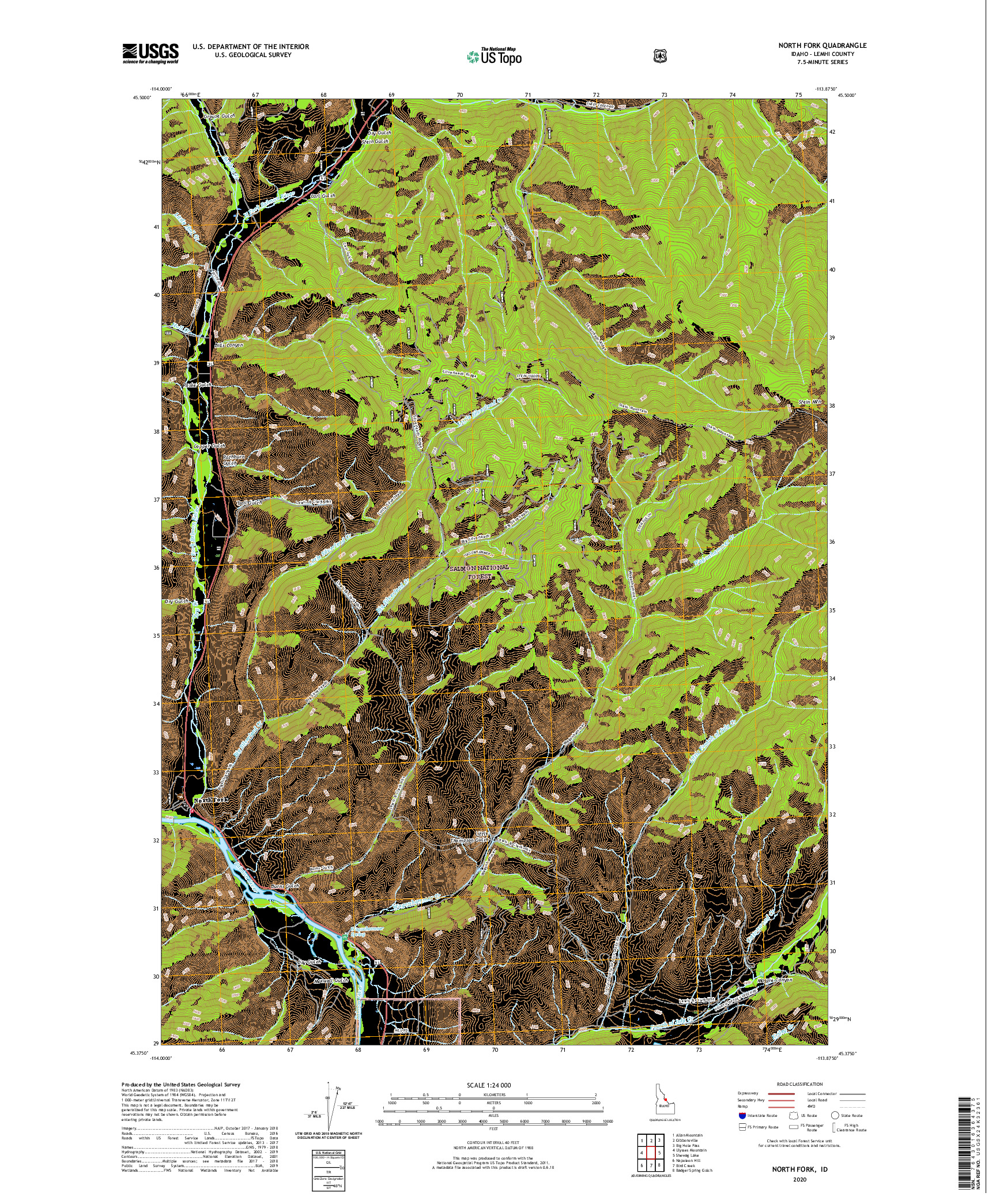 USGS US TOPO 7.5-MINUTE MAP FOR NORTH FORK, ID 2020
