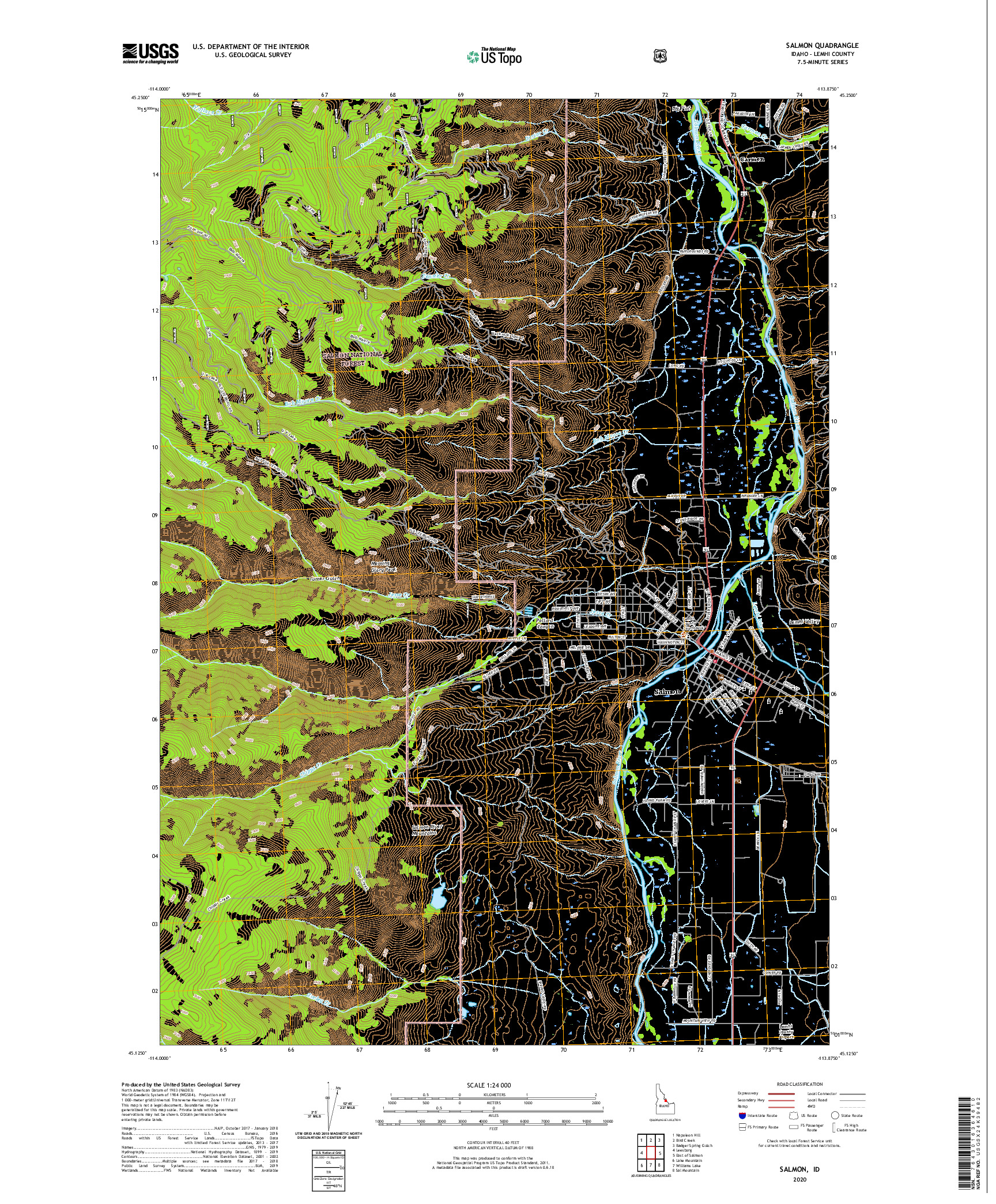 USGS US TOPO 7.5-MINUTE MAP FOR SALMON, ID 2020