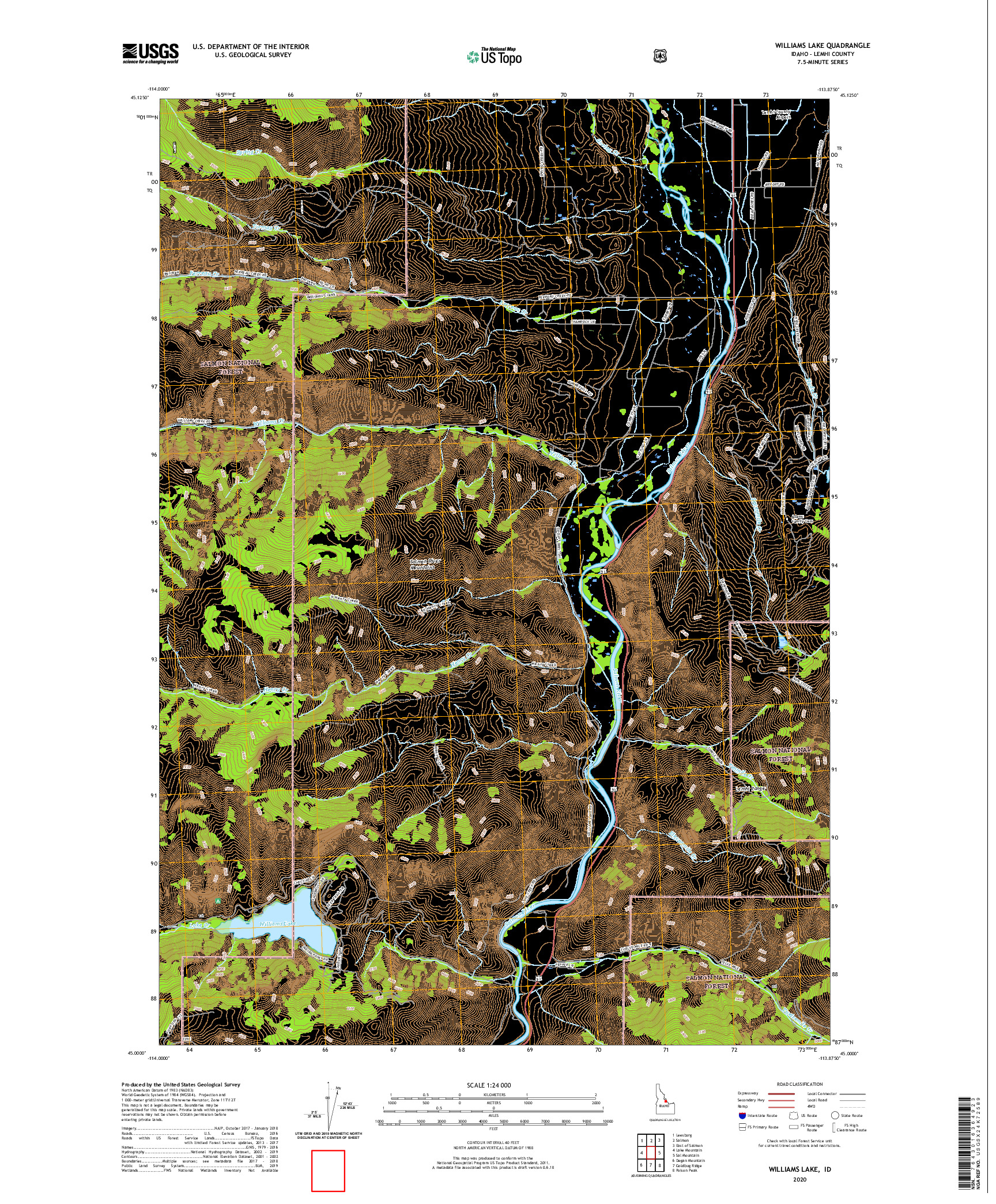 USGS US TOPO 7.5-MINUTE MAP FOR WILLIAMS LAKE, ID 2020