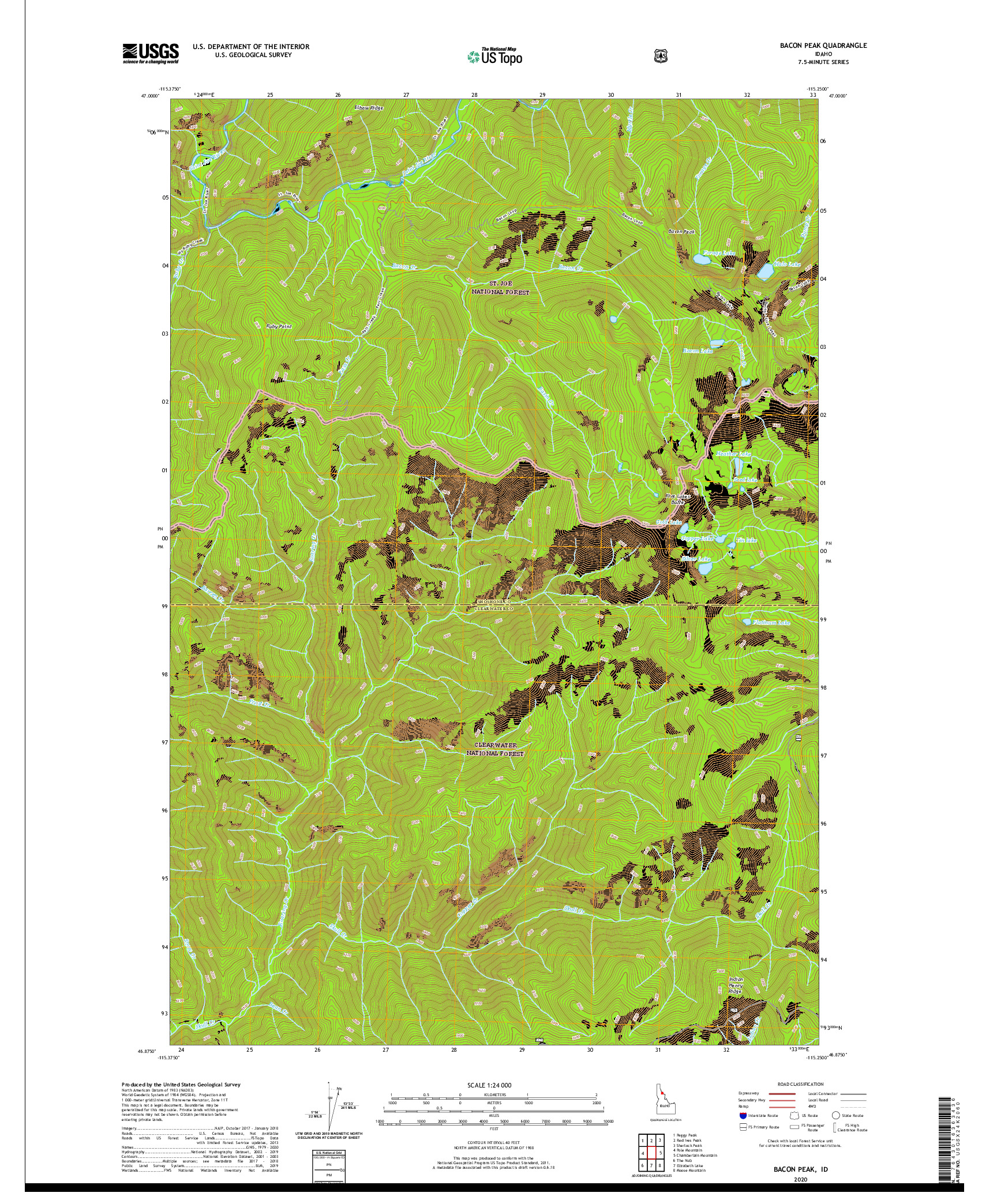 USGS US TOPO 7.5-MINUTE MAP FOR BACON PEAK, ID 2020