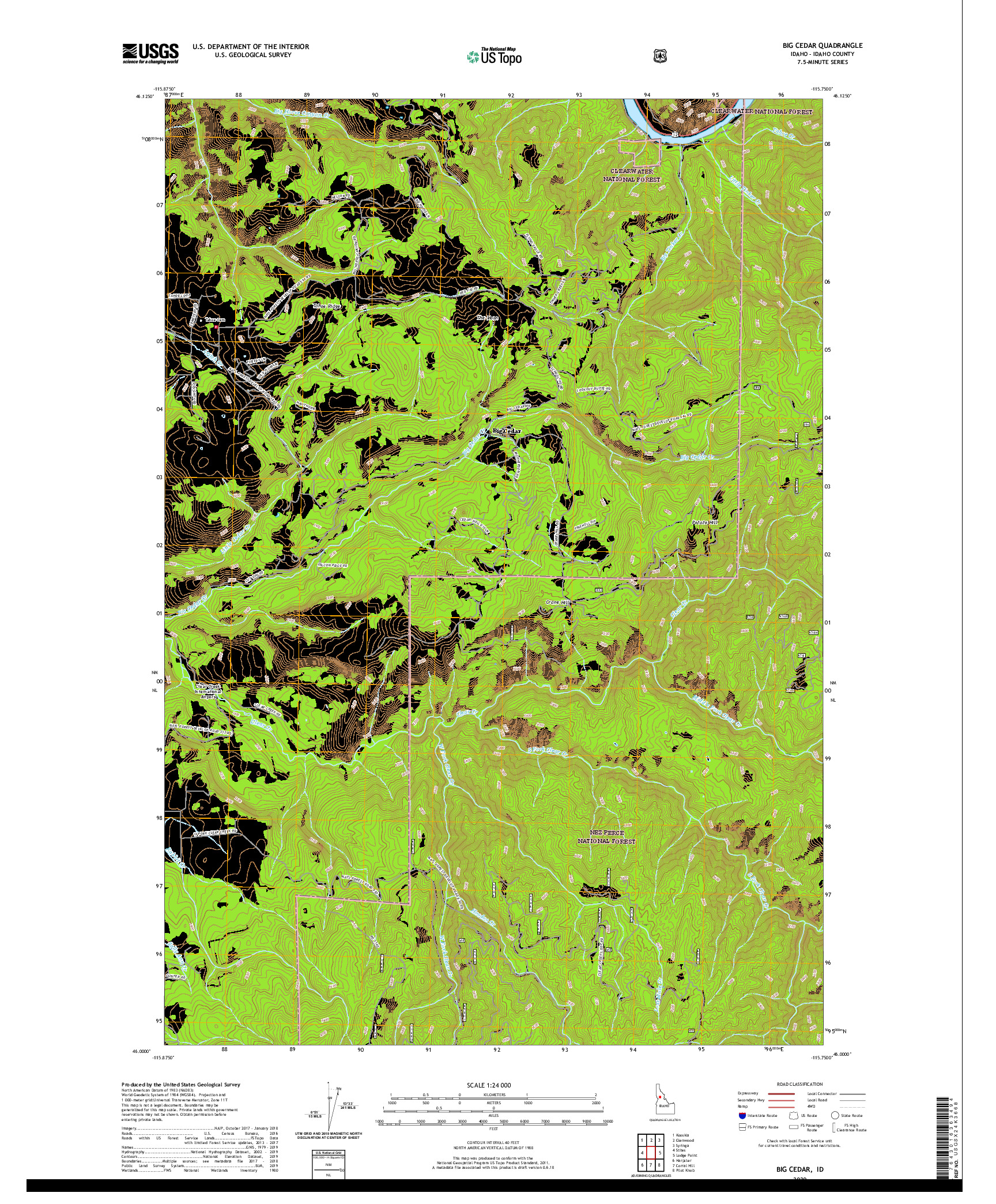 USGS US TOPO 7.5-MINUTE MAP FOR BIG CEDAR, ID 2020