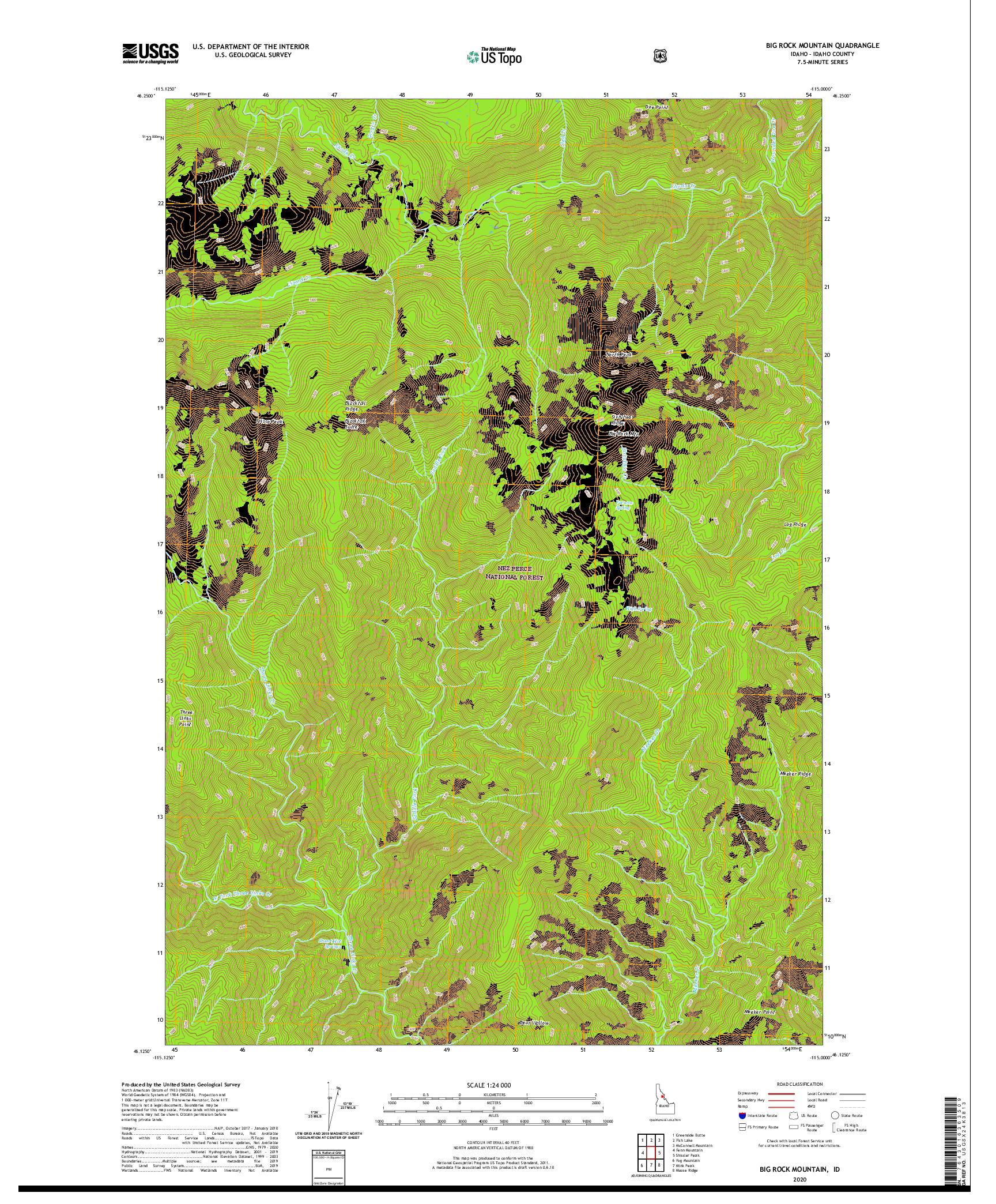 USGS US TOPO 7.5-MINUTE MAP FOR BIG ROCK MOUNTAIN, ID 2020
