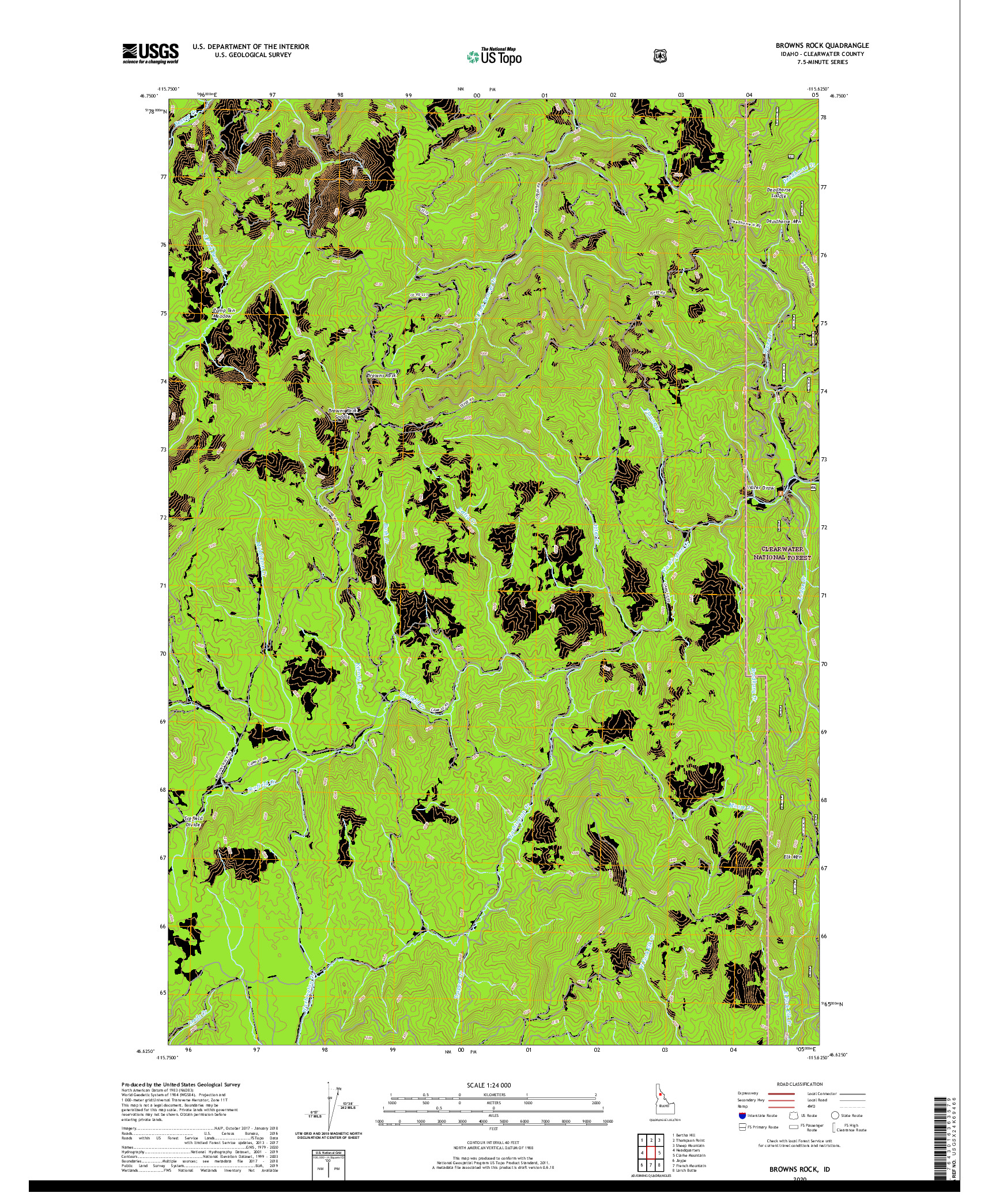 USGS US TOPO 7.5-MINUTE MAP FOR BROWNS ROCK, ID 2020
