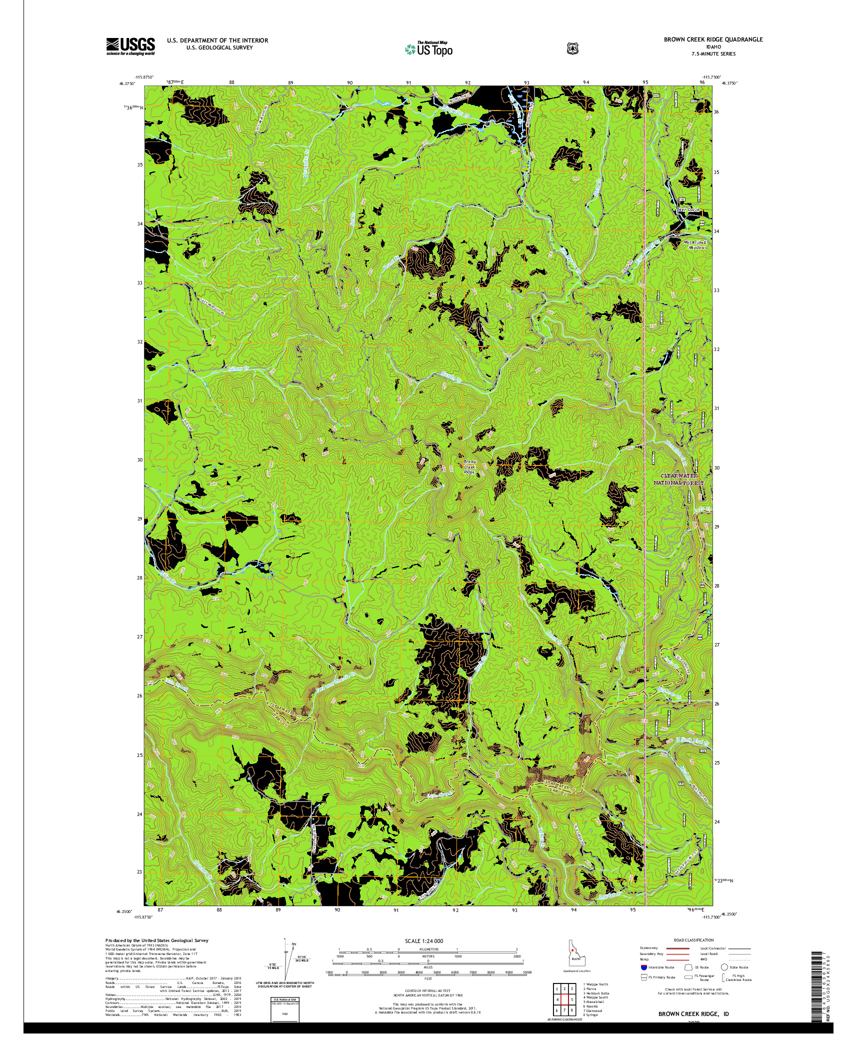 USGS US TOPO 7.5-MINUTE MAP FOR BROWN CREEK RIDGE, ID 2020