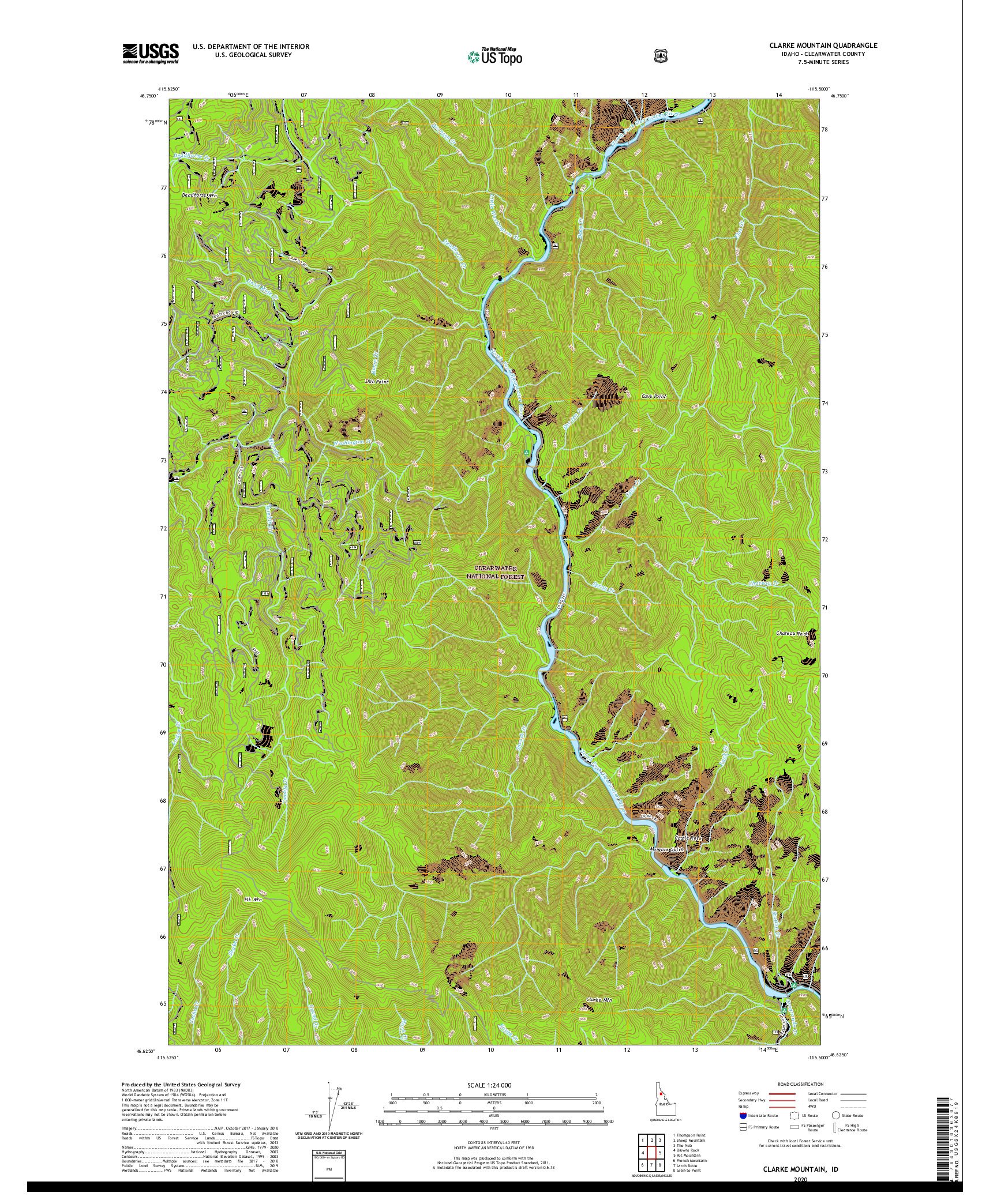 USGS US TOPO 7.5-MINUTE MAP FOR CLARKE MOUNTAIN, ID 2020
