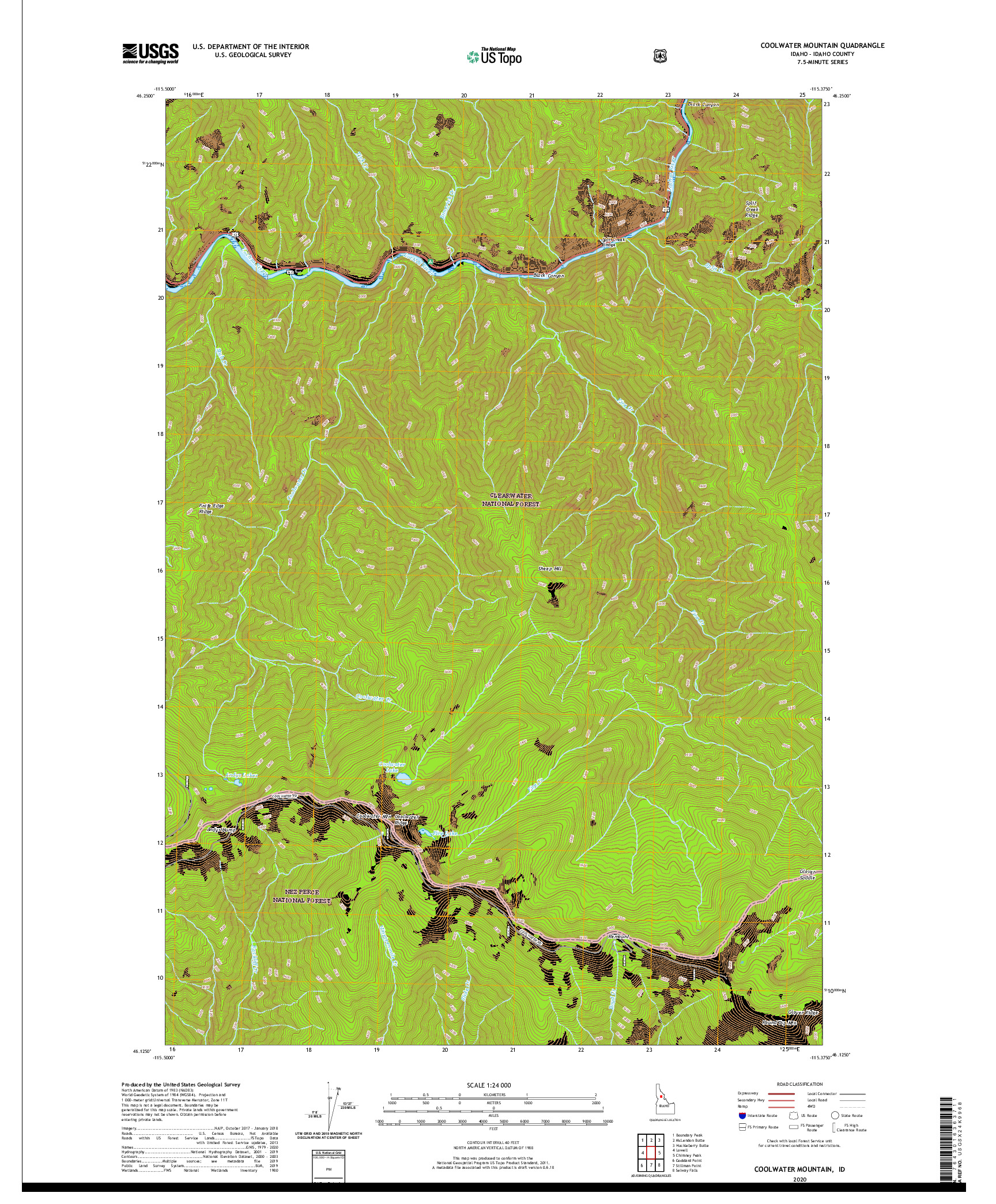 USGS US TOPO 7.5-MINUTE MAP FOR COOLWATER MOUNTAIN, ID 2020