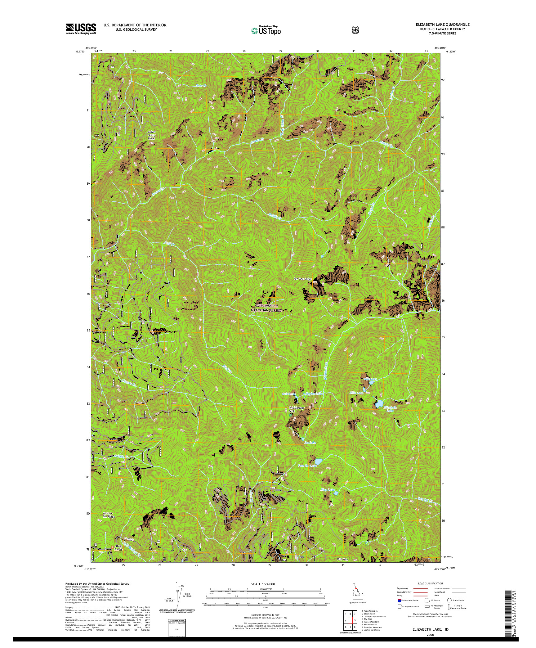 USGS US TOPO 7.5-MINUTE MAP FOR ELIZABETH LAKE, ID 2020
