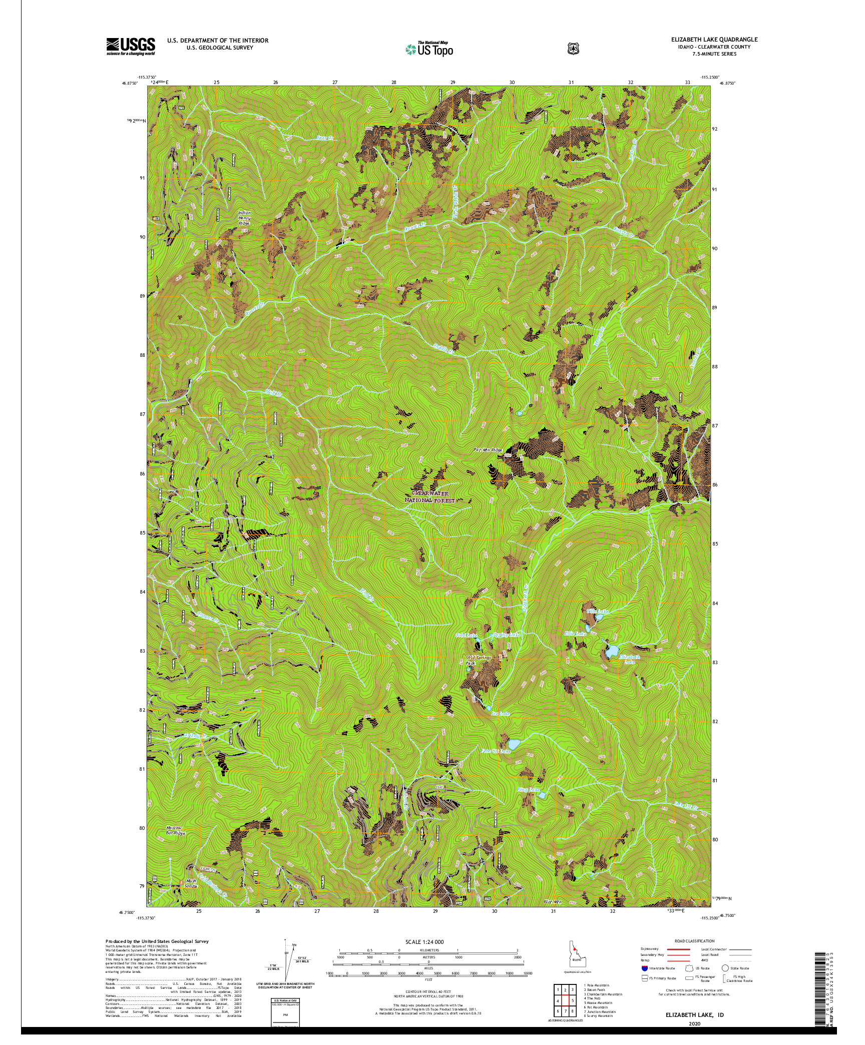 USGS US TOPO 7.5-MINUTE MAP FOR ELIZABETH LAKE, ID 2020