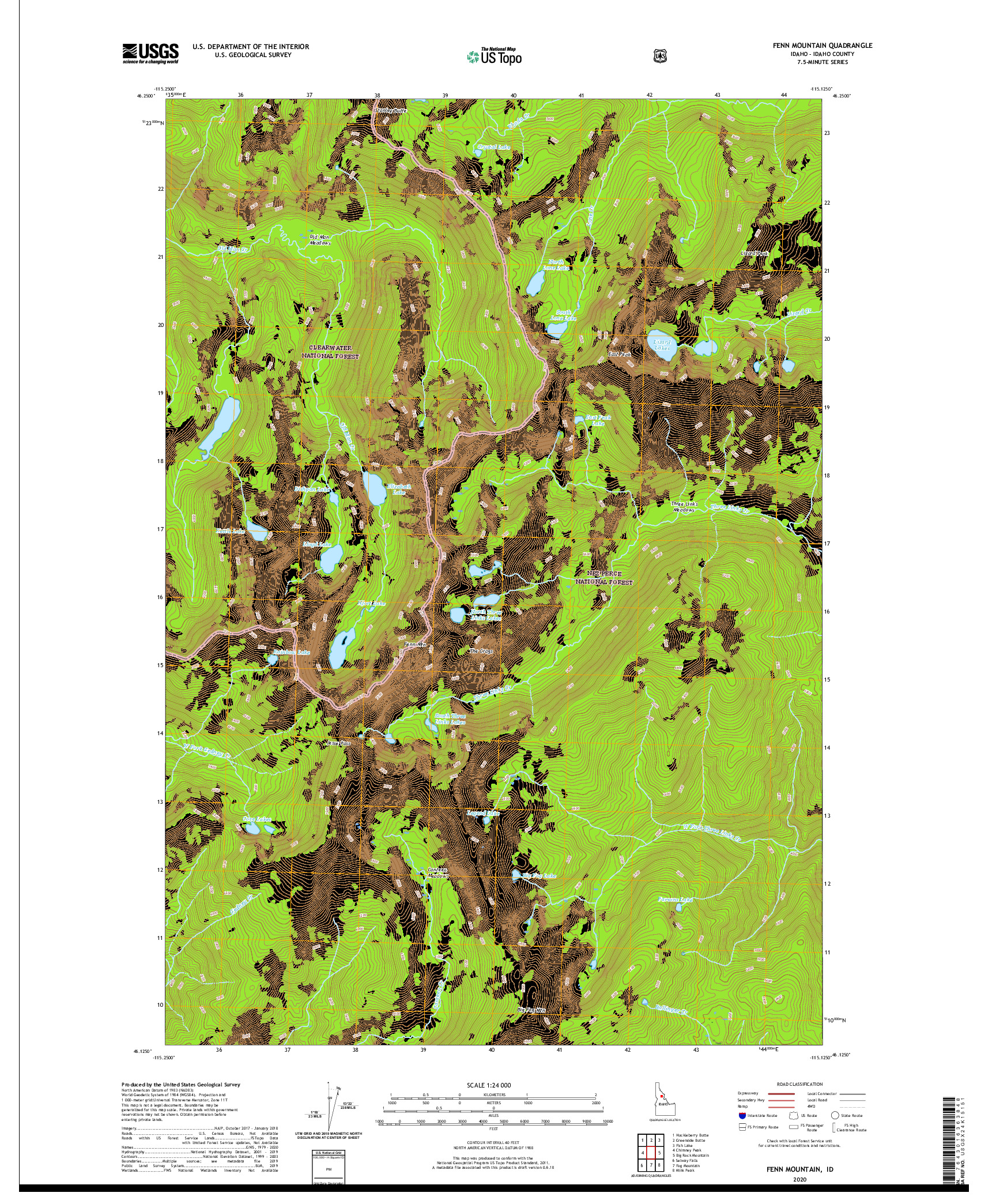 USGS US TOPO 7.5-MINUTE MAP FOR FENN MOUNTAIN, ID 2020
