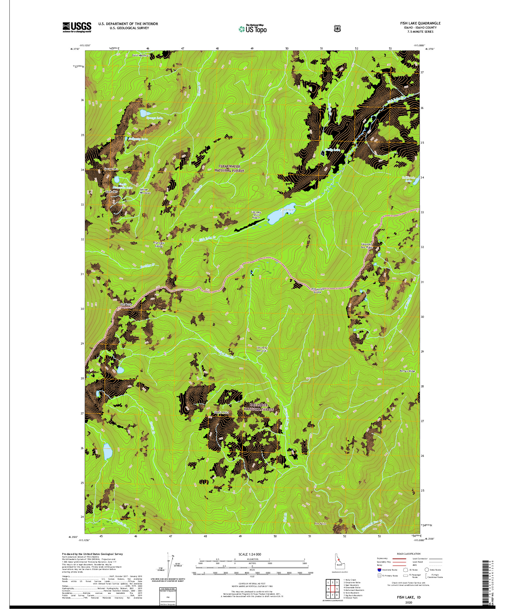 USGS US TOPO 7.5-MINUTE MAP FOR FISH LAKE, ID 2020