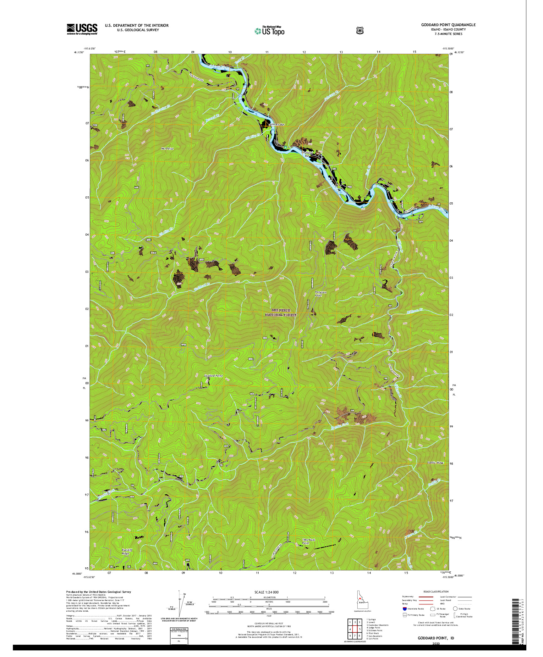 USGS US TOPO 7.5-MINUTE MAP FOR GODDARD POINT, ID 2020