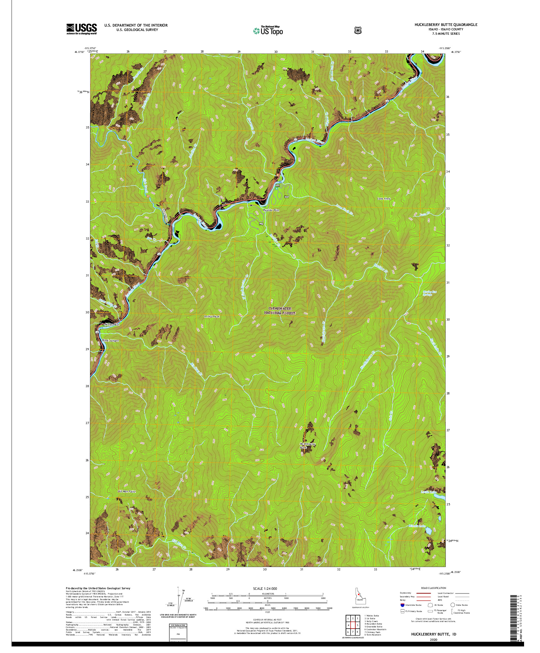 USGS US TOPO 7.5-MINUTE MAP FOR HUCKLEBERRY BUTTE, ID 2020