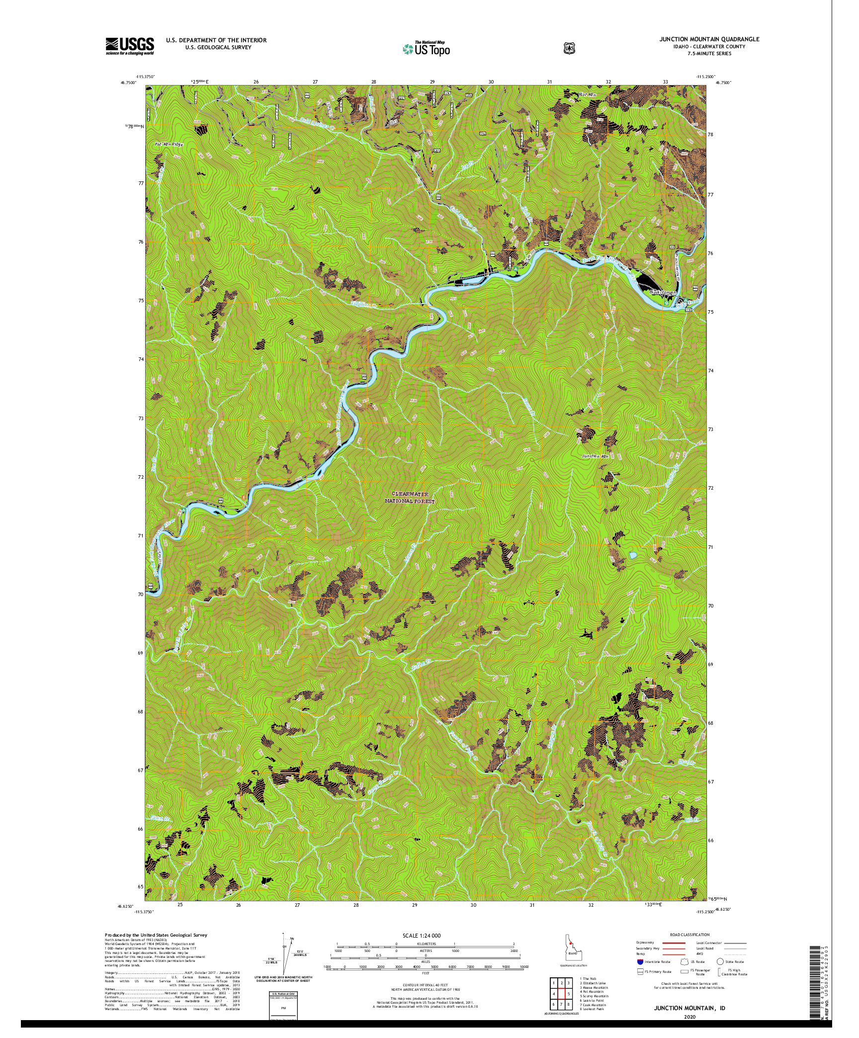 USGS US TOPO 7.5-MINUTE MAP FOR JUNCTION MOUNTAIN, ID 2020