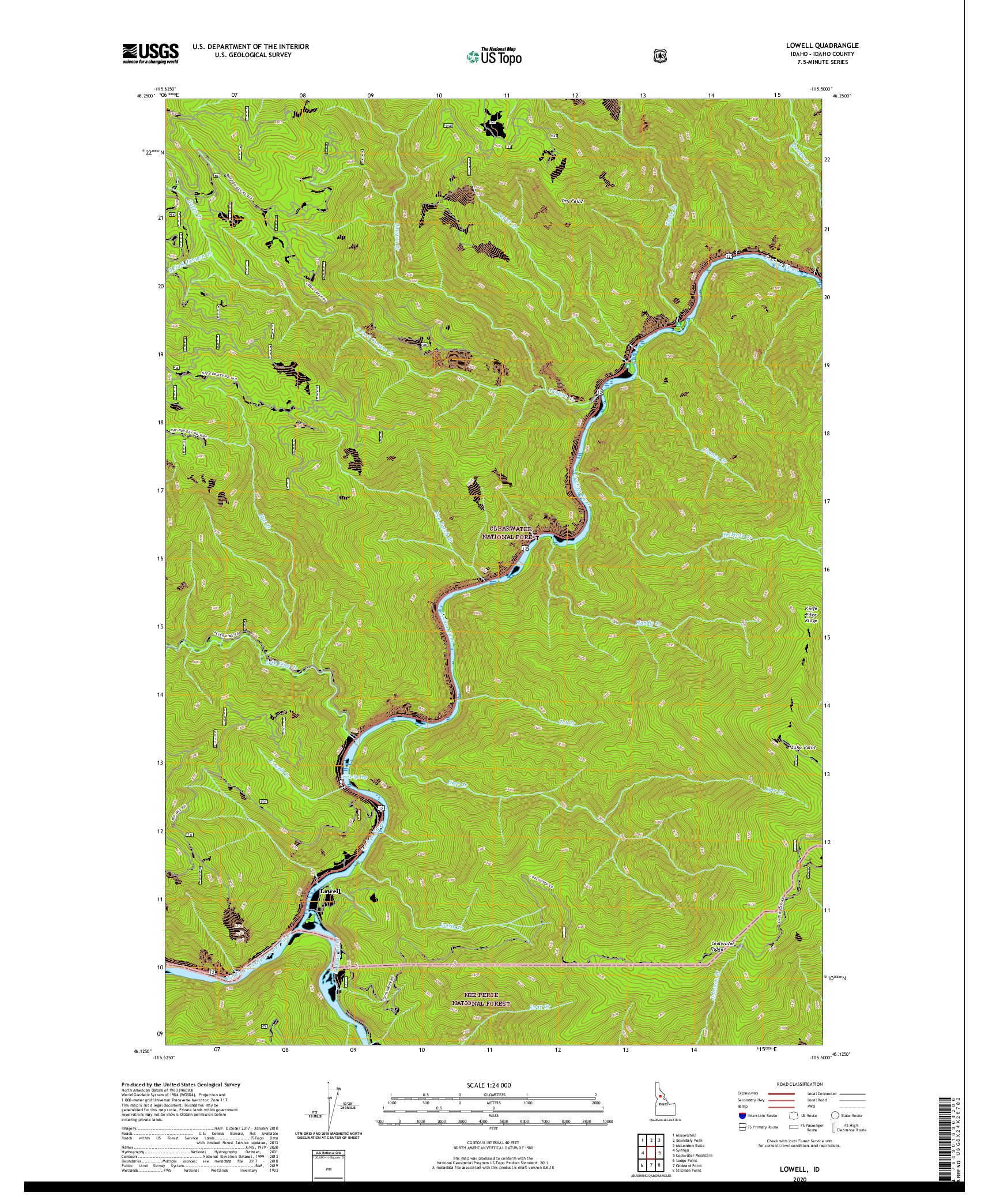 USGS US TOPO 7.5-MINUTE MAP FOR LOWELL, ID 2020