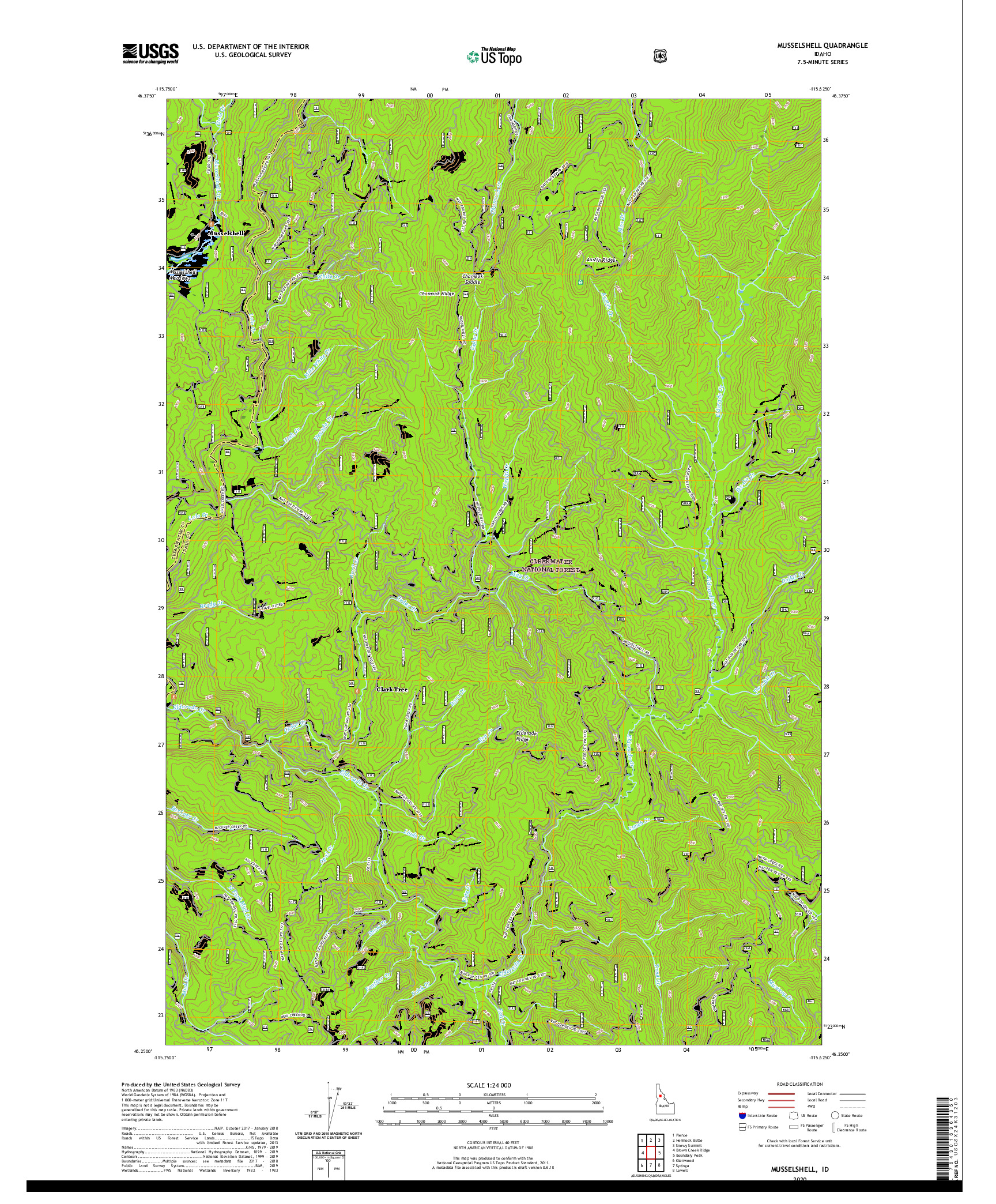 USGS US TOPO 7.5-MINUTE MAP FOR MUSSELSHELL, ID 2020