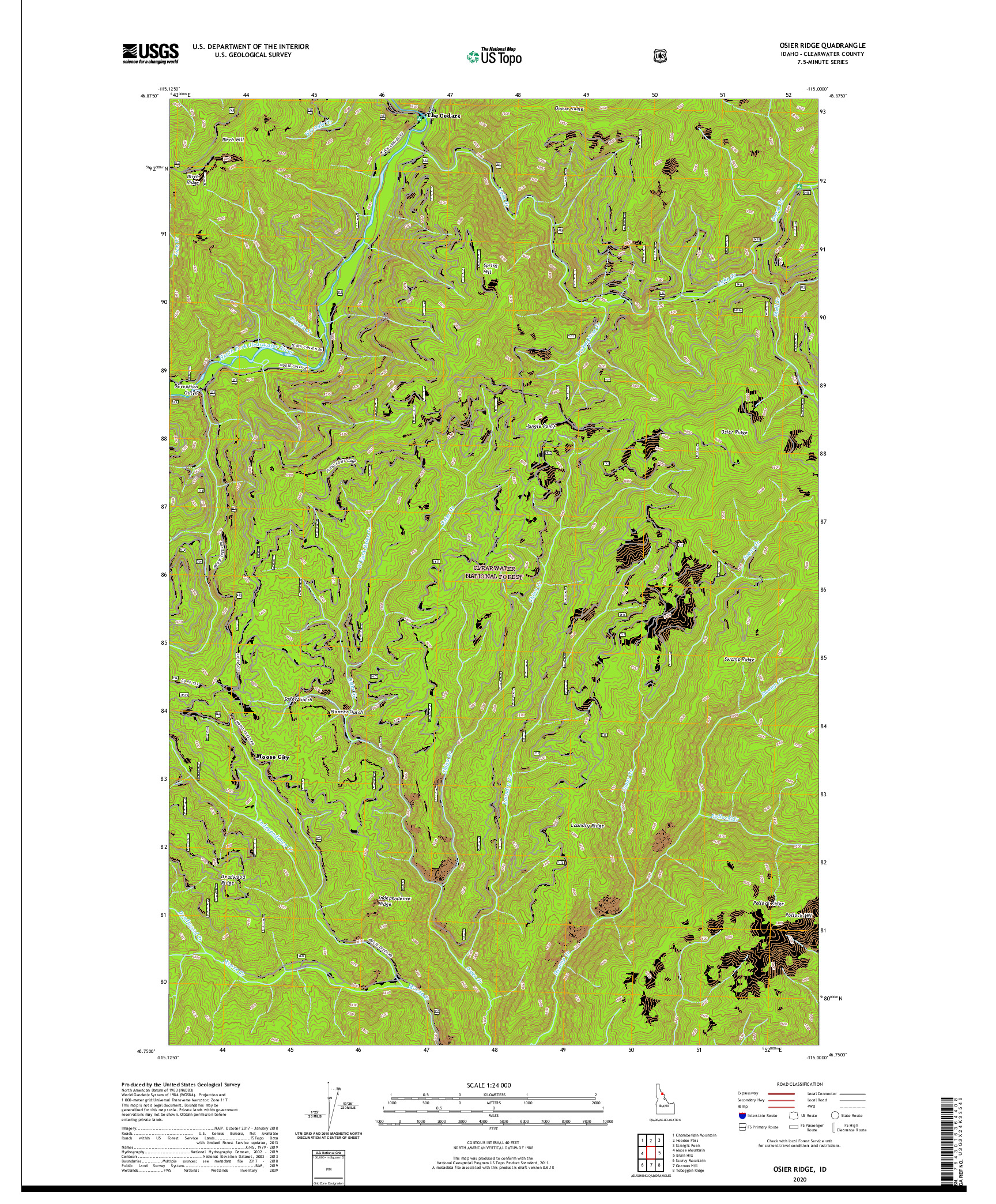 USGS US TOPO 7.5-MINUTE MAP FOR OSIER RIDGE, ID 2020