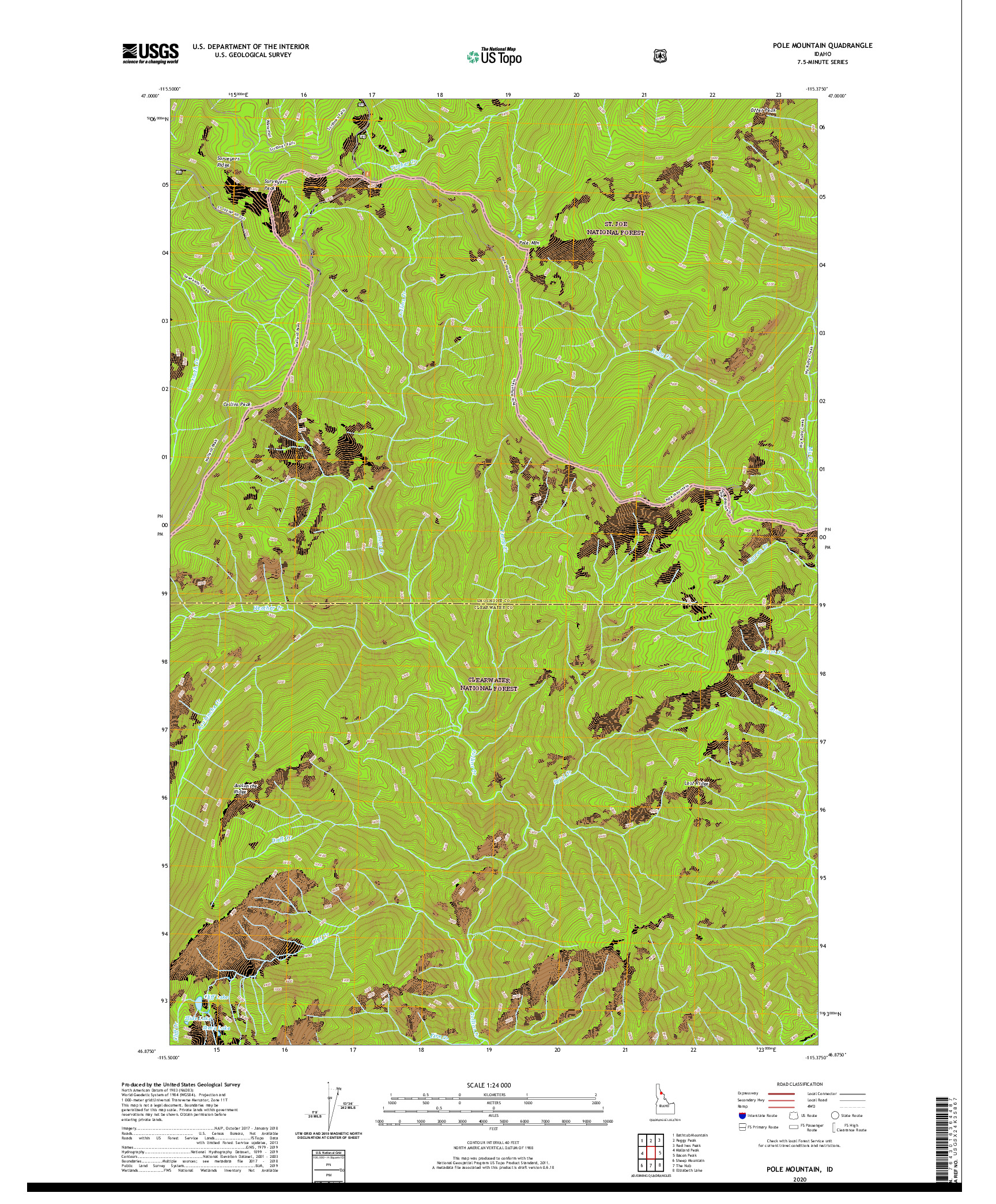 USGS US TOPO 7.5-MINUTE MAP FOR POLE MOUNTAIN, ID 2020