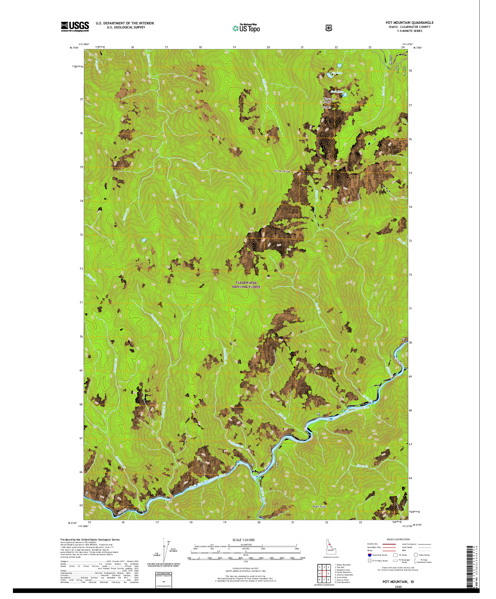 USGS US TOPO 7.5-MINUTE MAP FOR POT MOUNTAIN, ID 2020