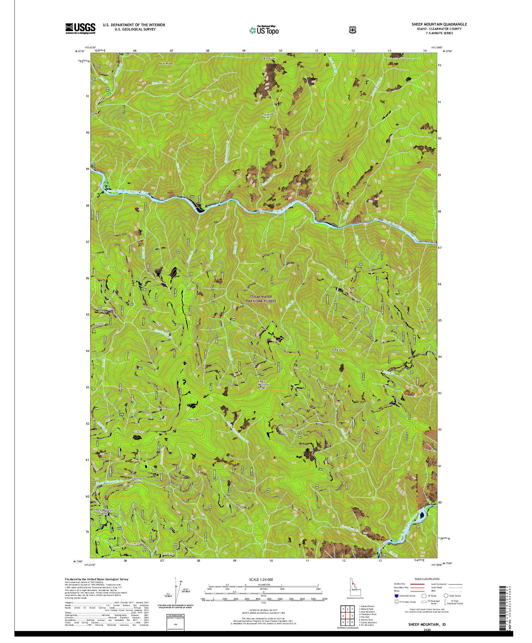 USGS US TOPO 7.5-MINUTE MAP FOR SHEEP MOUNTAIN, ID 2020