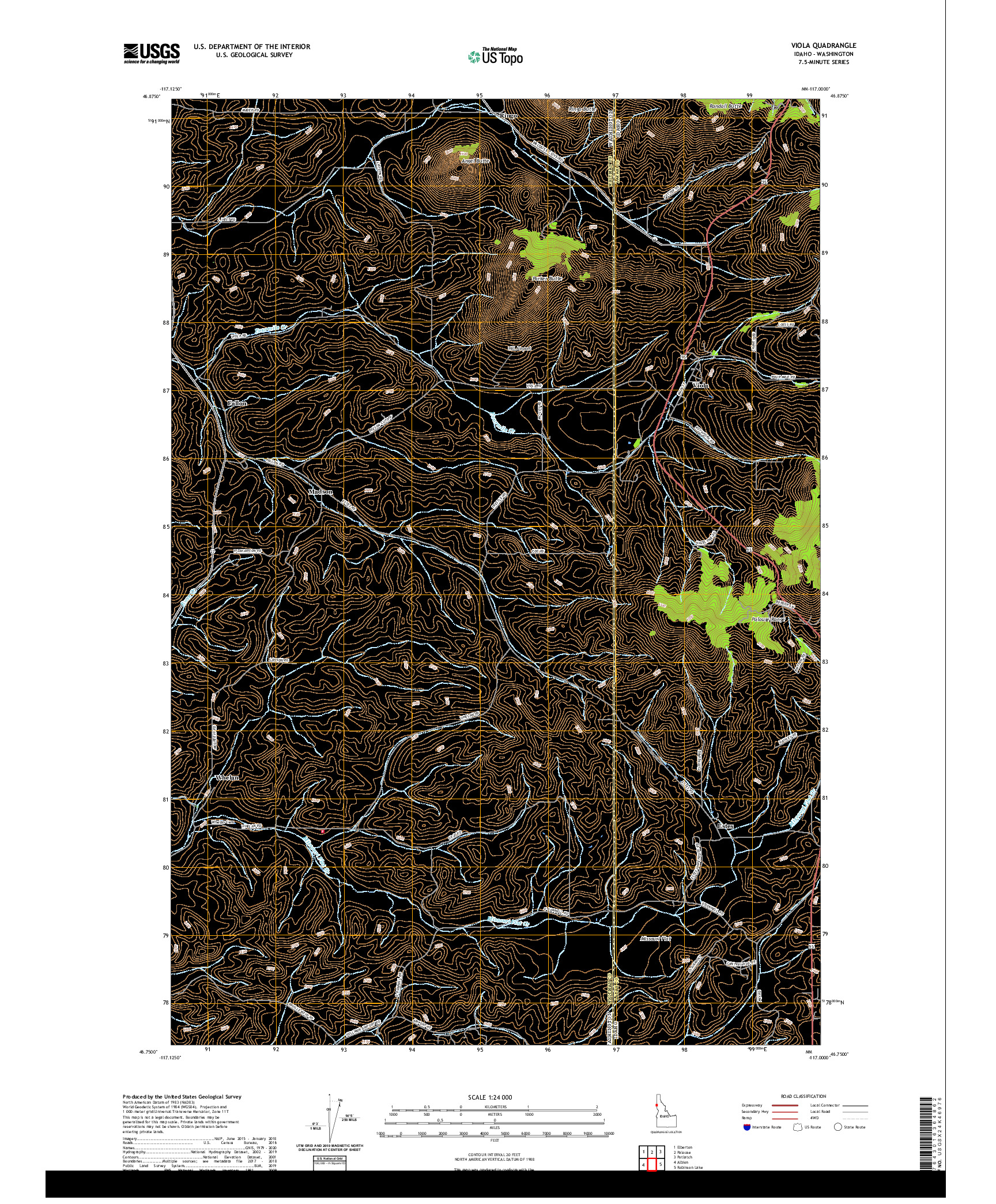 USGS US TOPO 7.5-MINUTE MAP FOR VIOLA, ID,WA 2020