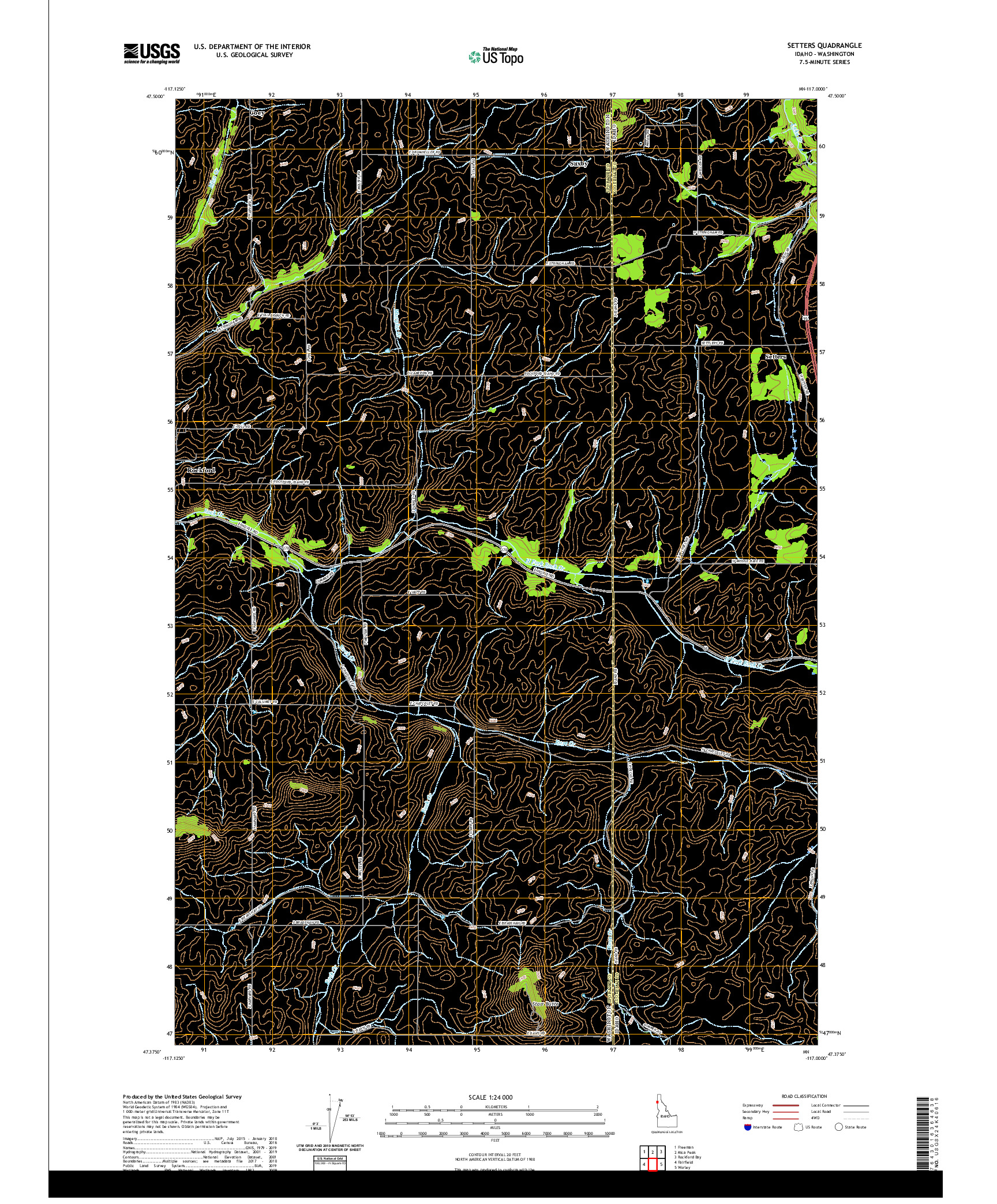 USGS US TOPO 7.5-MINUTE MAP FOR SETTERS, ID,WA 2020