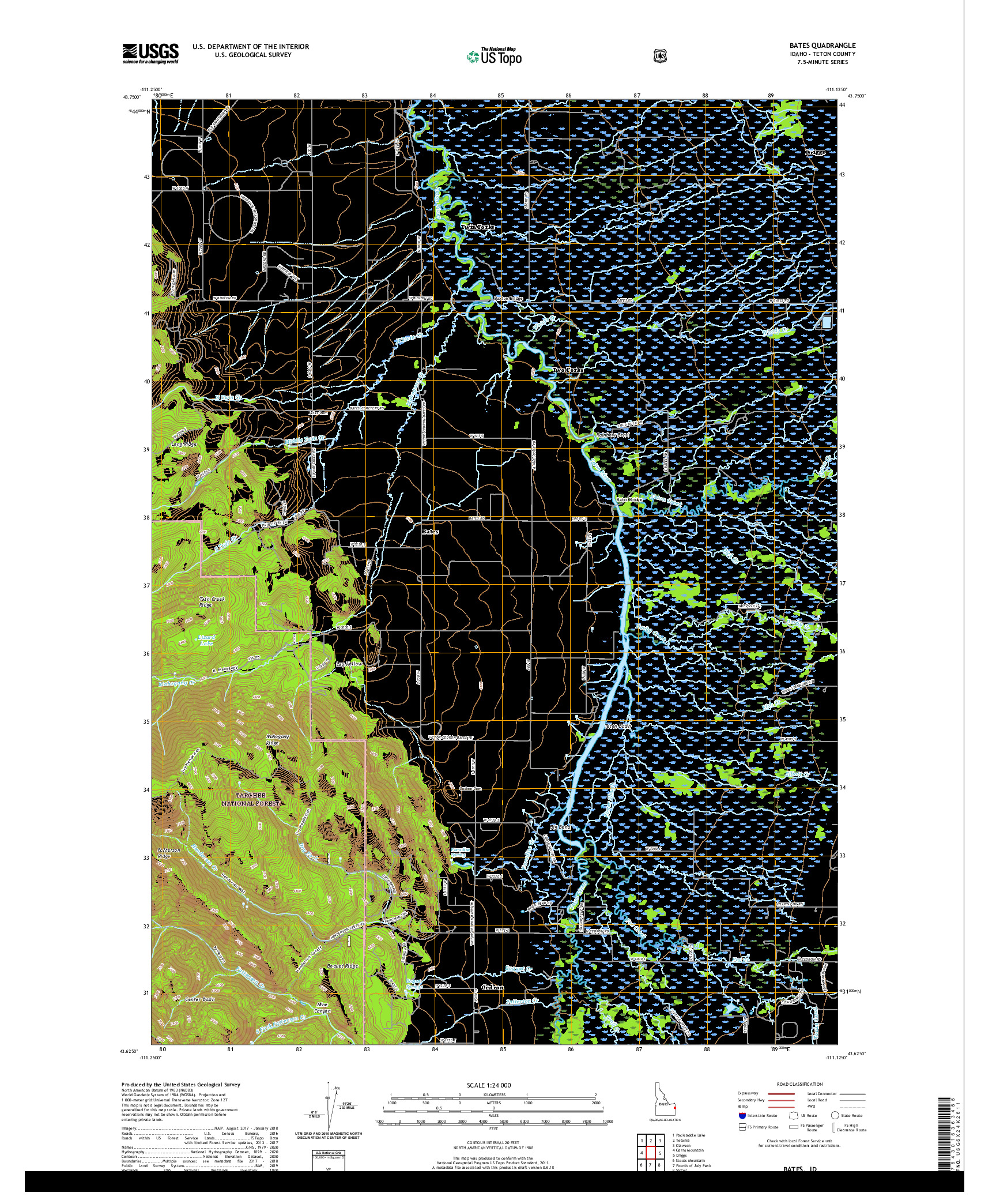 USGS US TOPO 7.5-MINUTE MAP FOR BATES, ID 2020