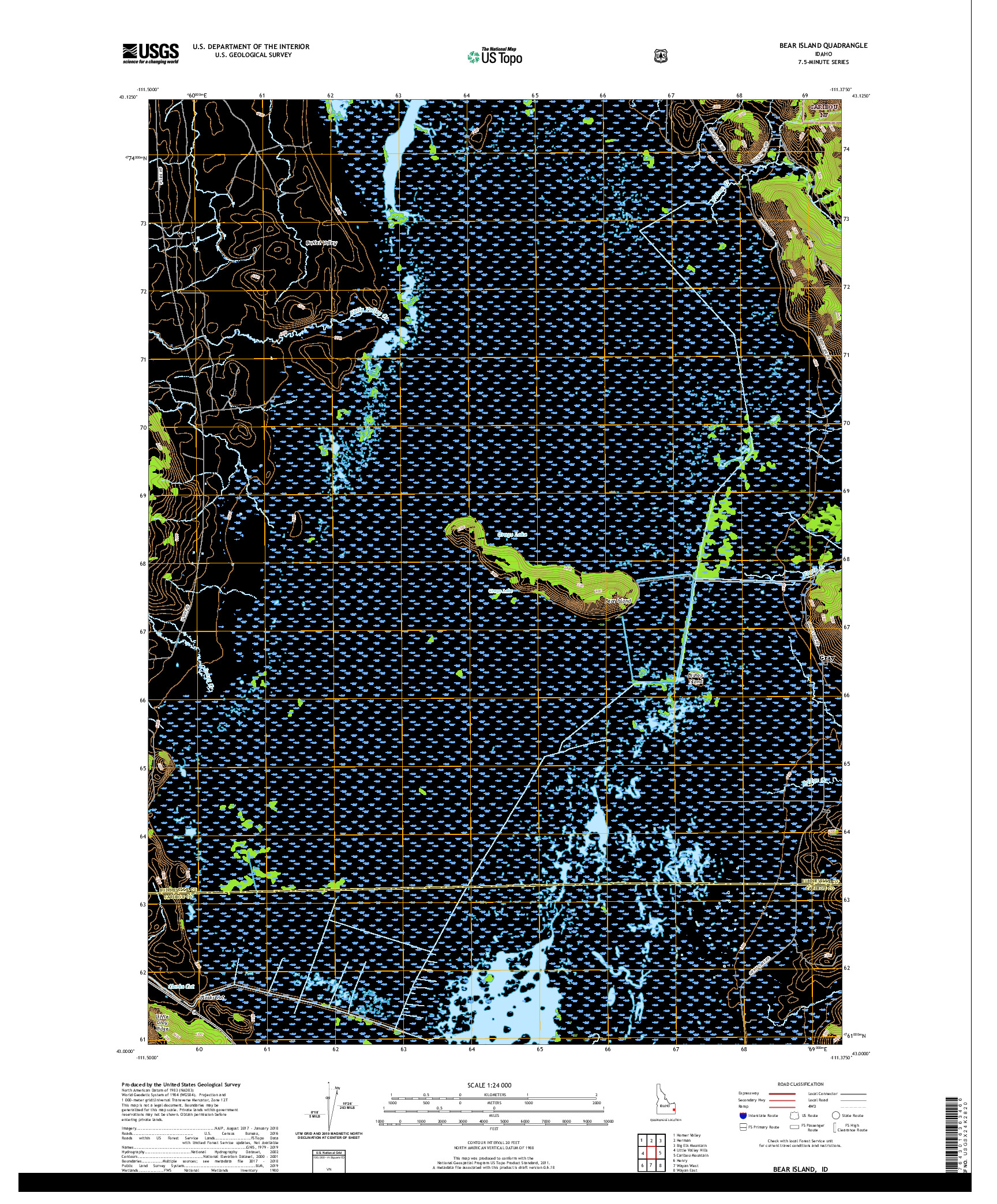 USGS US TOPO 7.5-MINUTE MAP FOR BEAR ISLAND, ID 2020