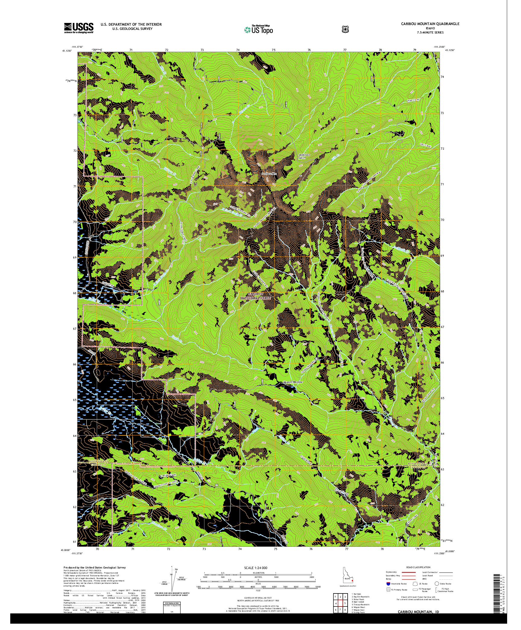 USGS US TOPO 7.5-MINUTE MAP FOR CARIBOU MOUNTAIN, ID 2020