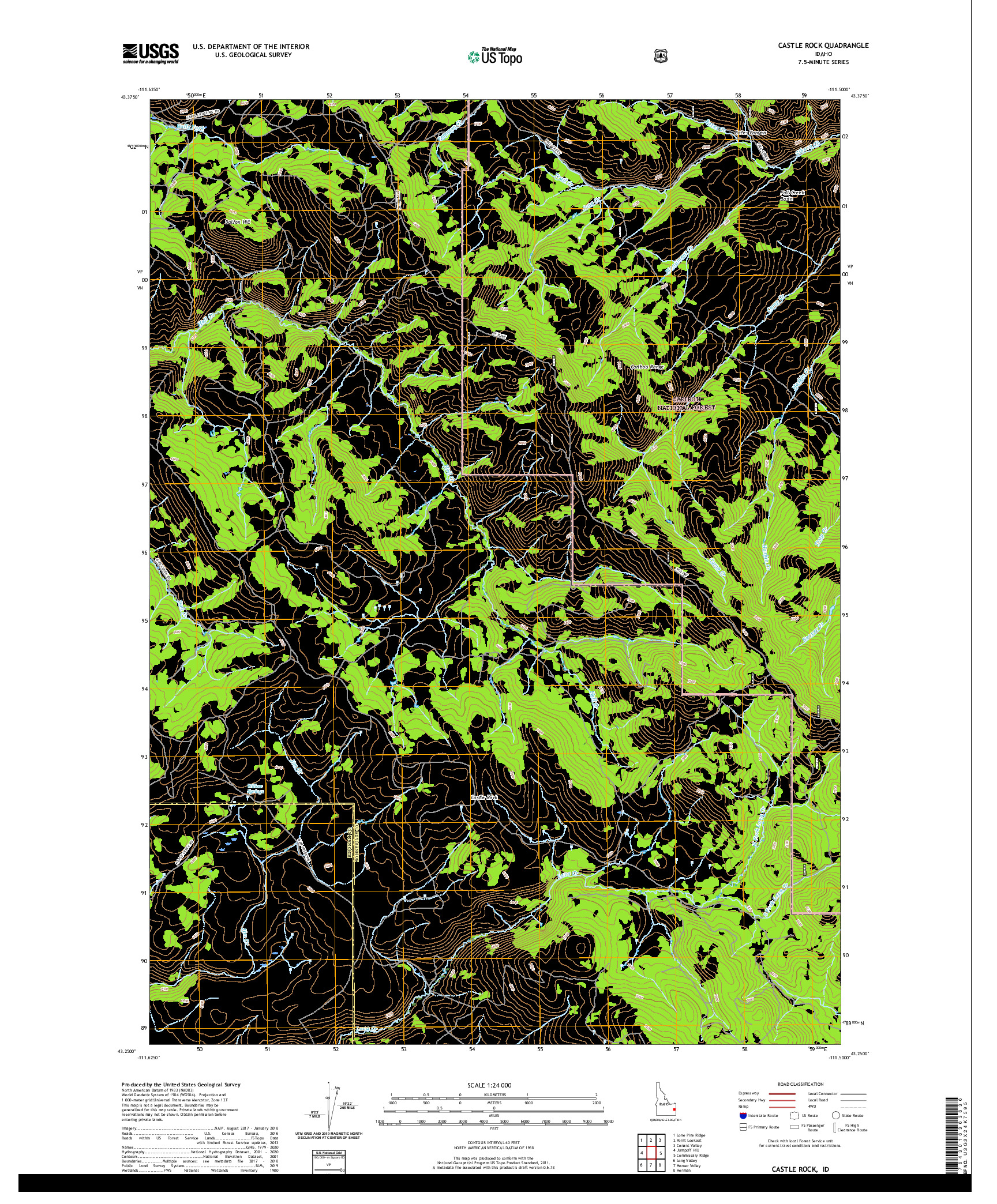 USGS US TOPO 7.5-MINUTE MAP FOR CASTLE ROCK, ID 2020