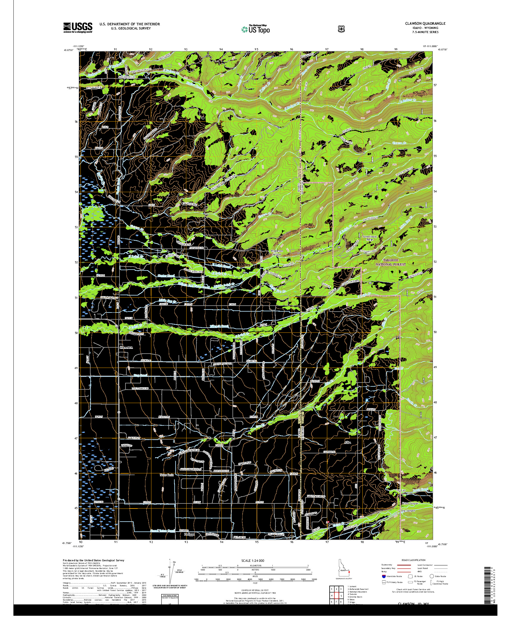 USGS US TOPO 7.5-MINUTE MAP FOR CLAWSON, ID,WY 2020