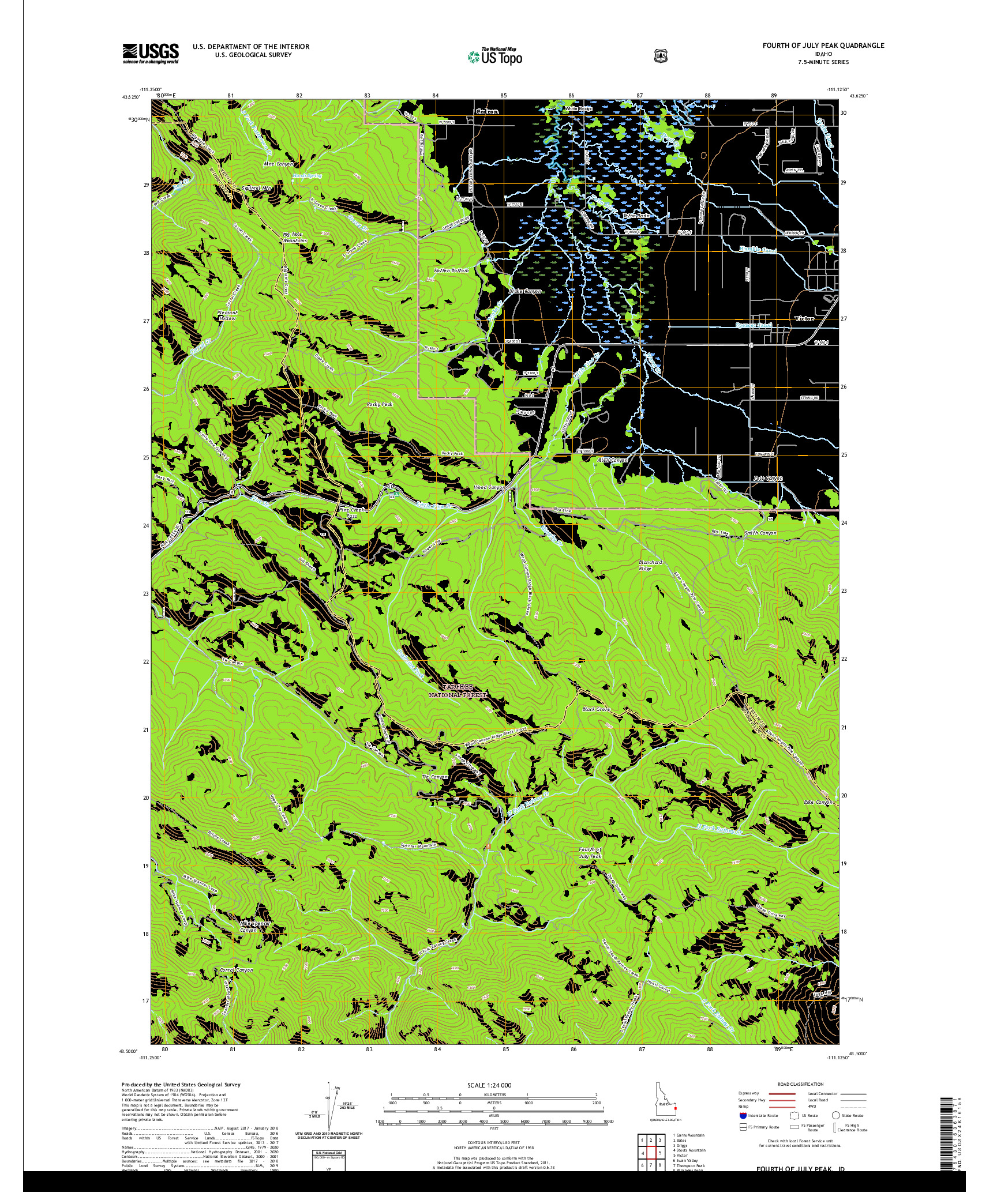 USGS US TOPO 7.5-MINUTE MAP FOR FOURTH OF JULY PEAK, ID 2020