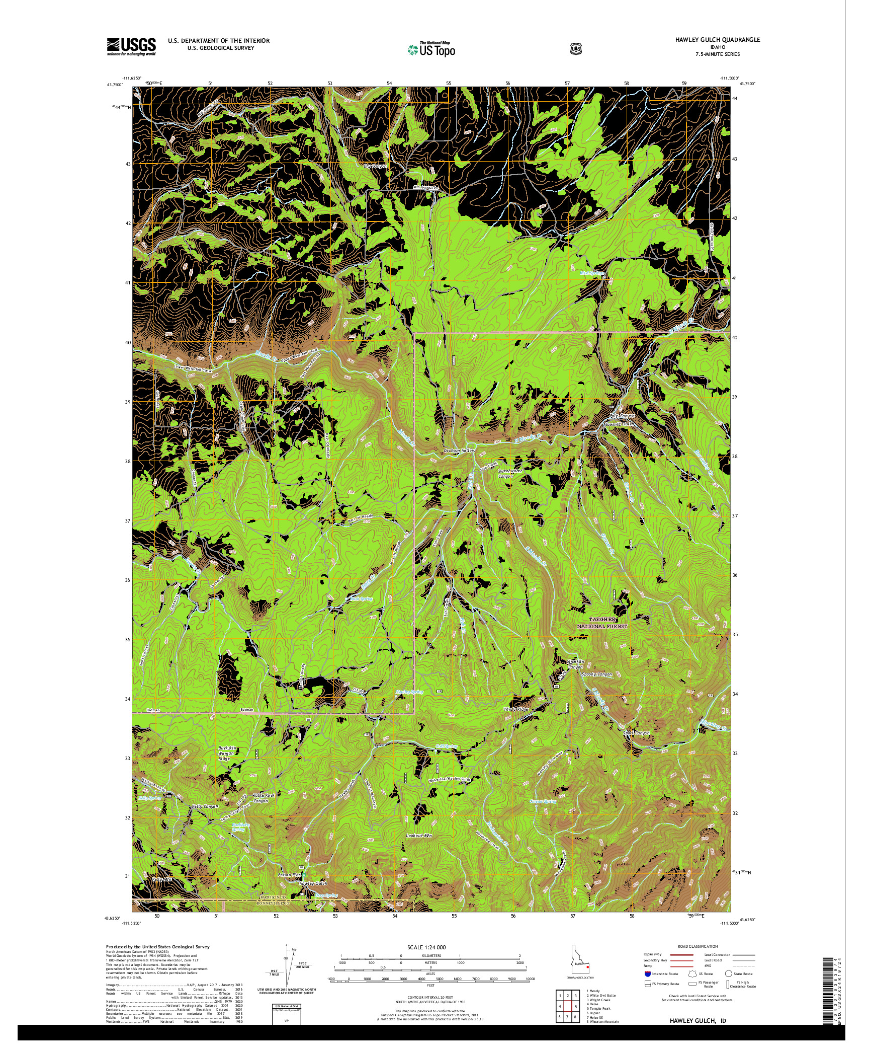 USGS US TOPO 7.5-MINUTE MAP FOR HAWLEY GULCH, ID 2020