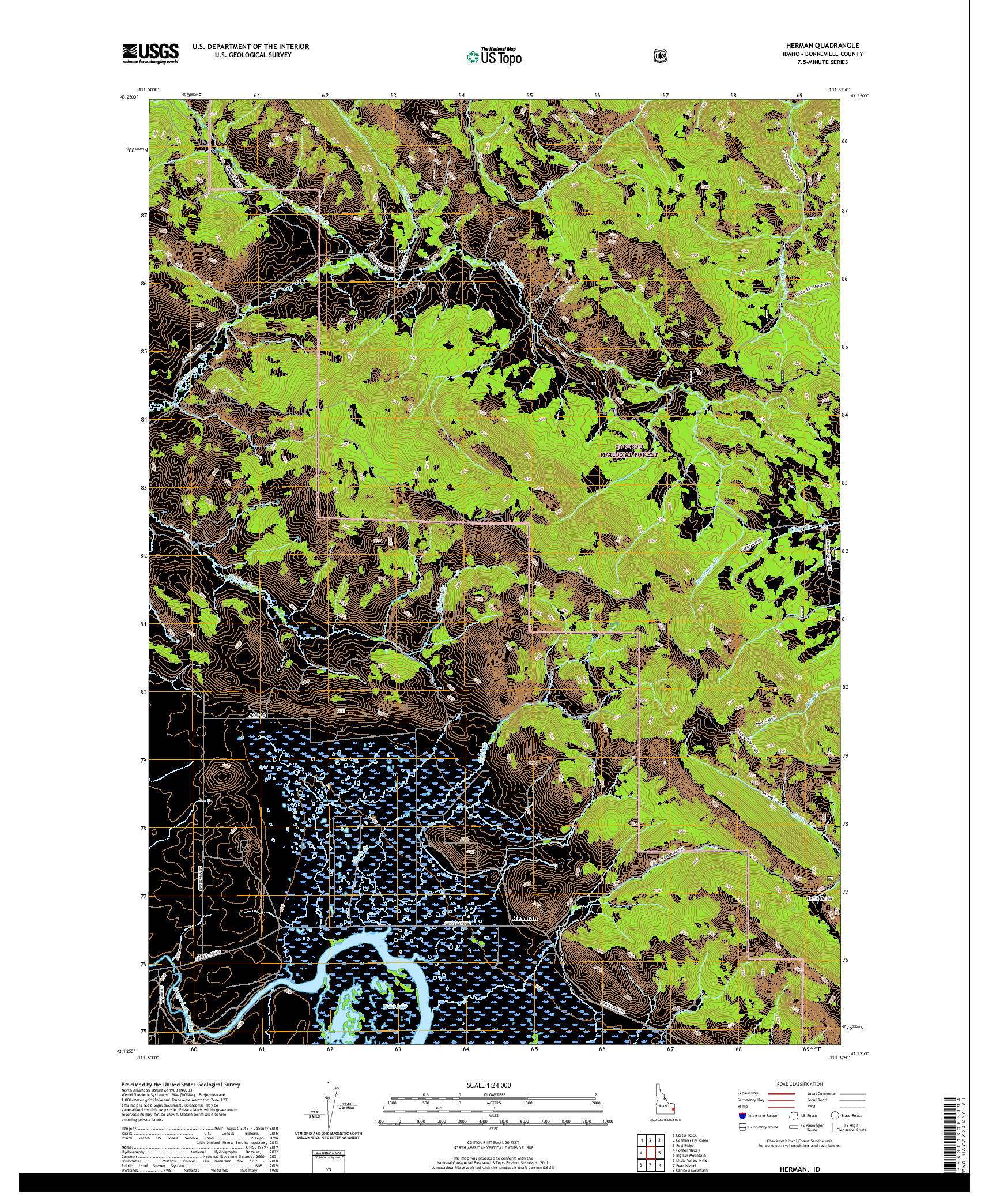 USGS US TOPO 7.5-MINUTE MAP FOR HERMAN, ID 2020