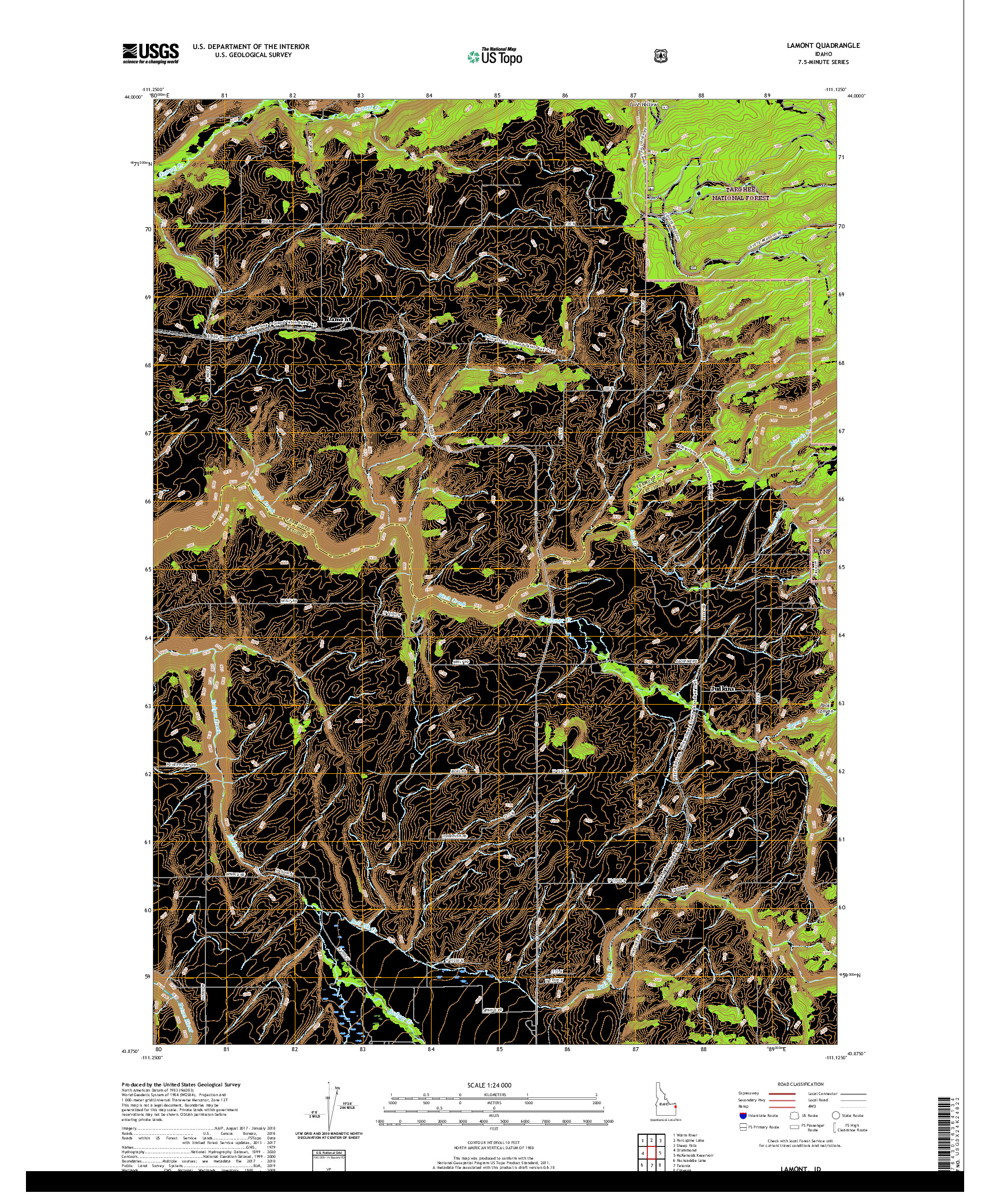 USGS US TOPO 7.5-MINUTE MAP FOR LAMONT, ID 2020
