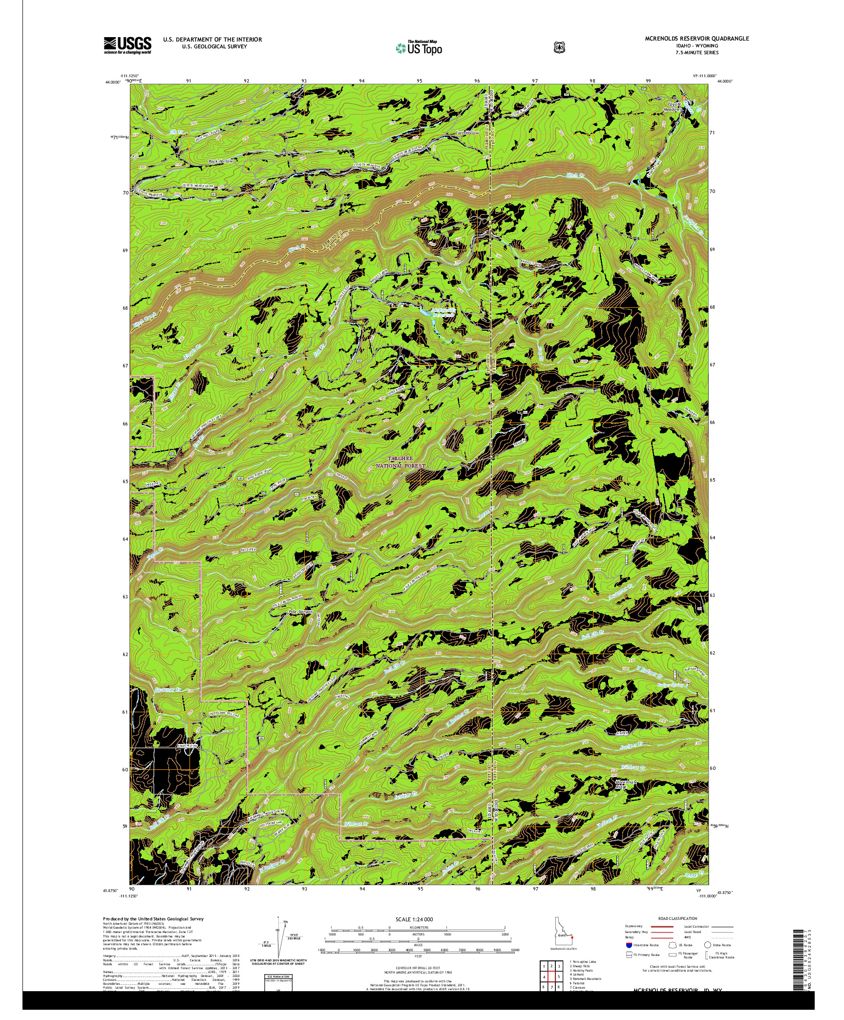 USGS US TOPO 7.5-MINUTE MAP FOR MCRENOLDS RESERVOIR, ID,WY 2020