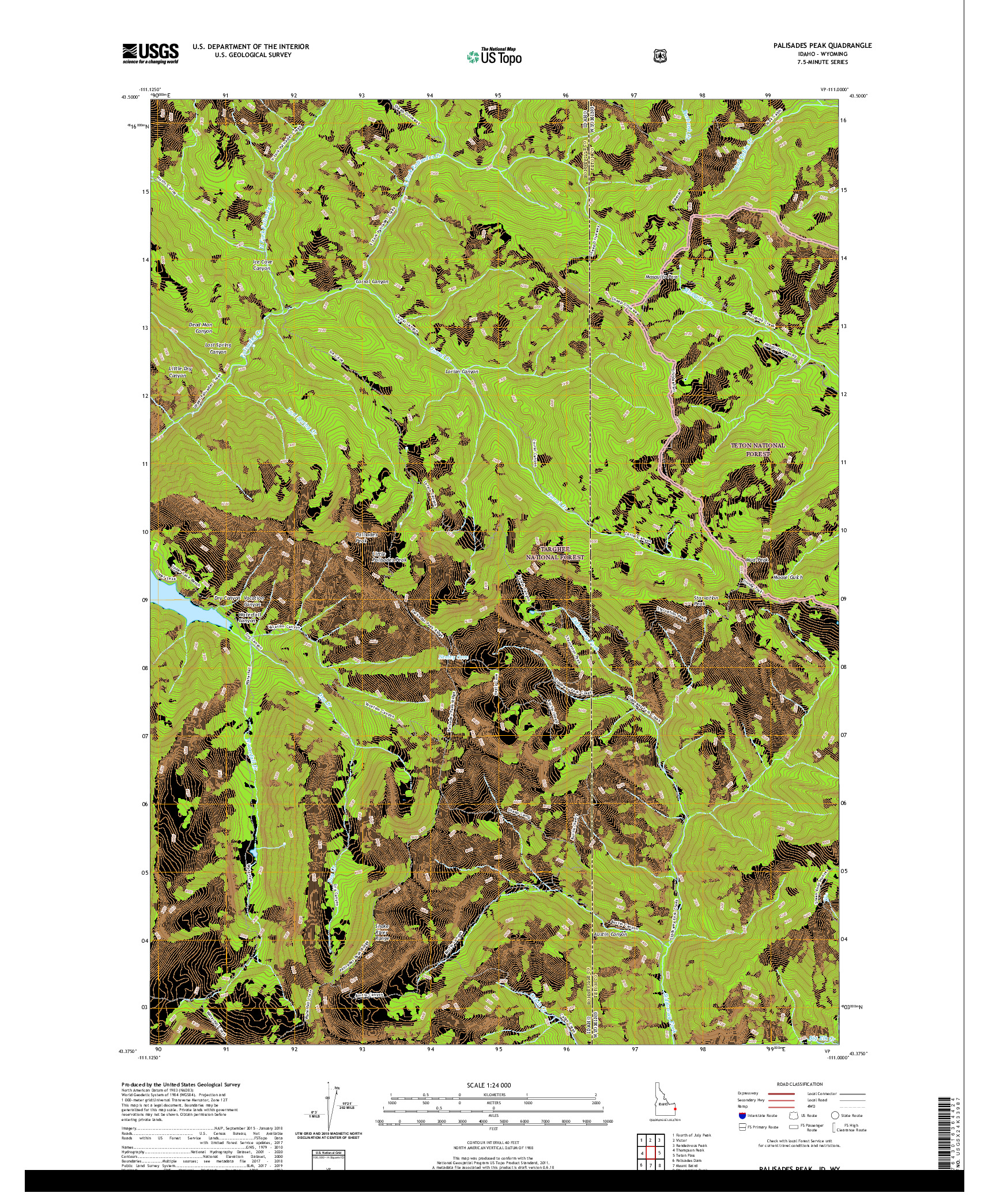 USGS US TOPO 7.5-MINUTE MAP FOR PALISADES PEAK, ID,WY 2020