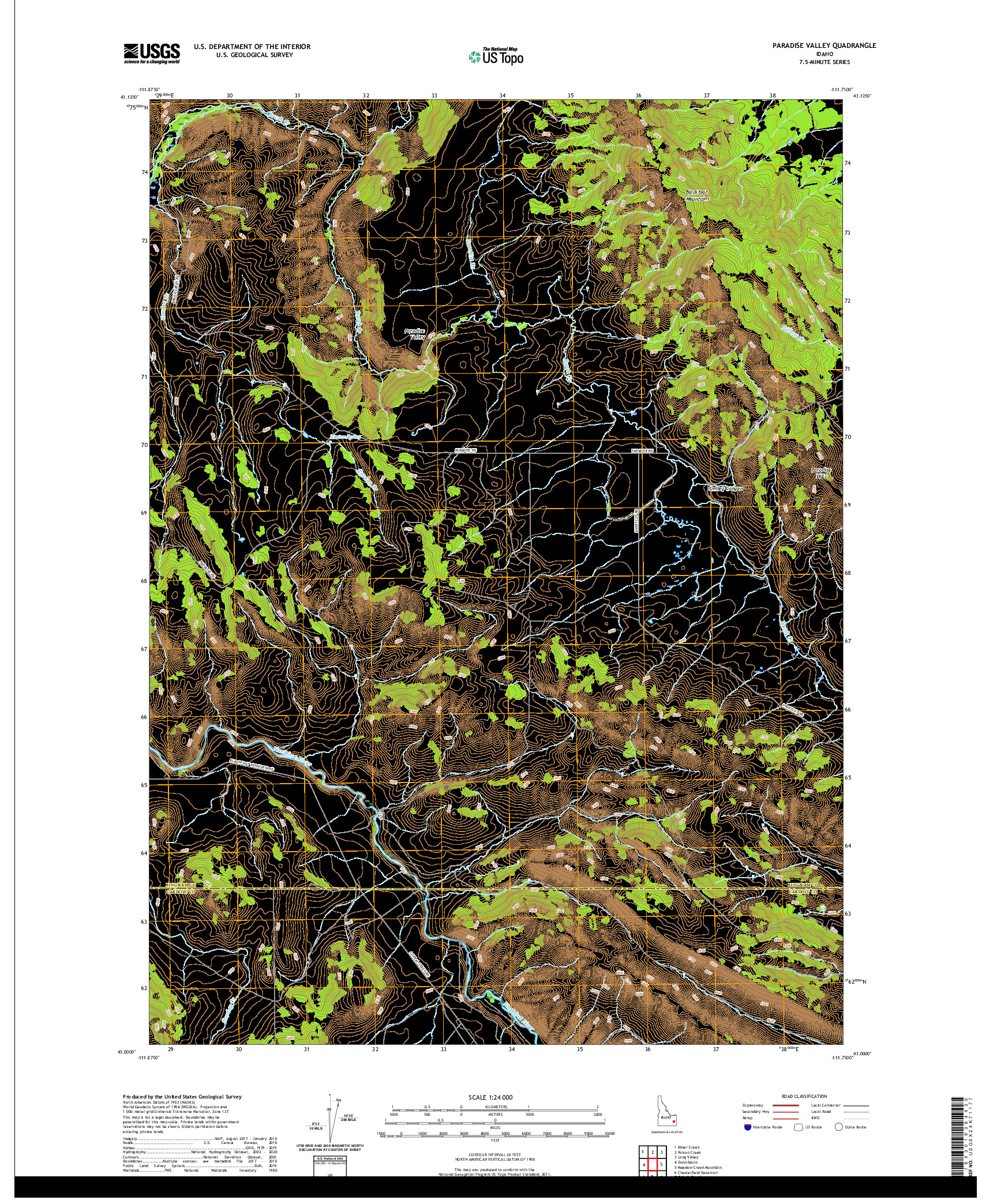 USGS US TOPO 7.5-MINUTE MAP FOR PARADISE VALLEY, ID 2020