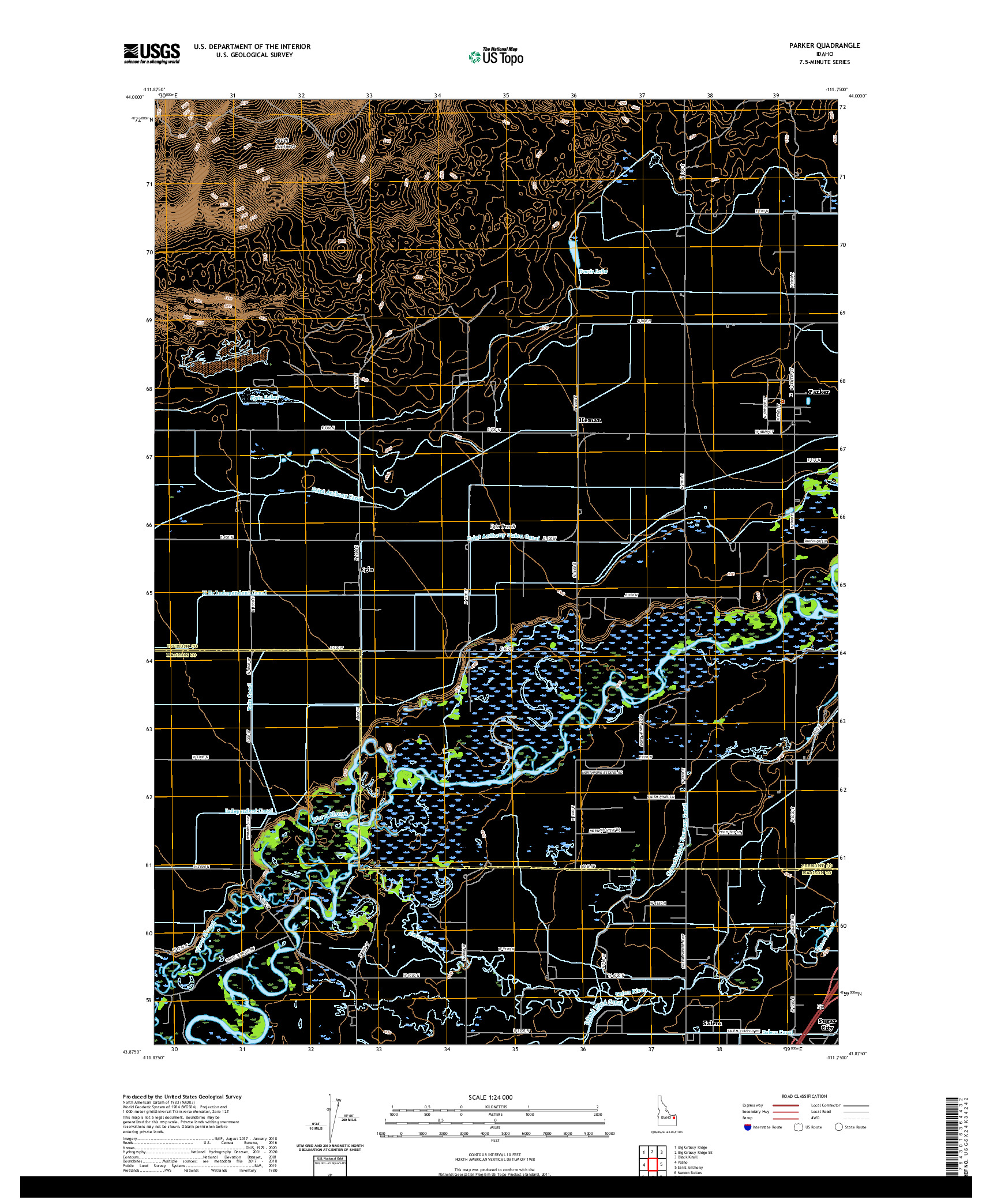 USGS US TOPO 7.5-MINUTE MAP FOR PARKER, ID 2020