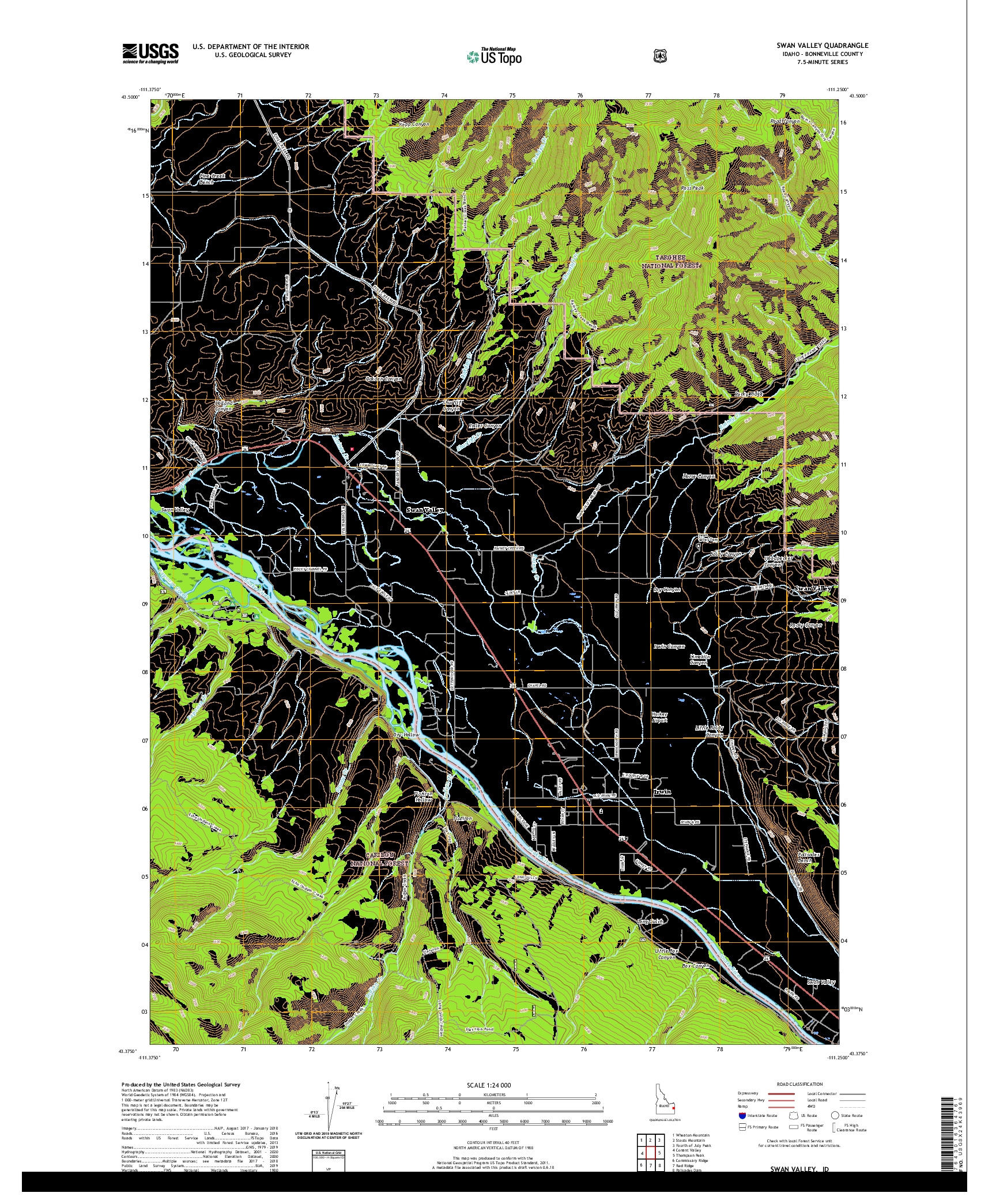 USGS US TOPO 7.5-MINUTE MAP FOR SWAN VALLEY, ID 2020
