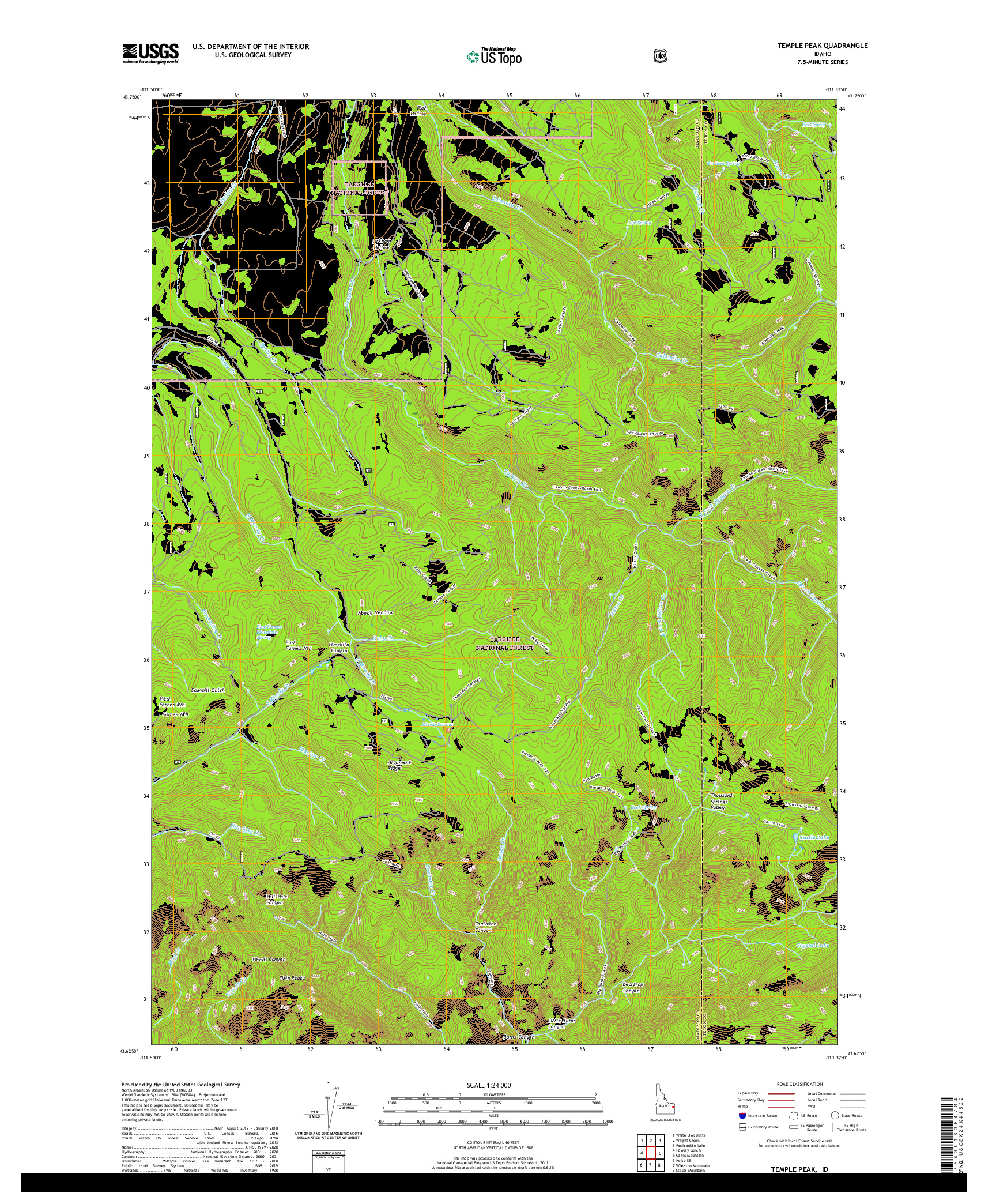 USGS US TOPO 7.5-MINUTE MAP FOR TEMPLE PEAK, ID 2020