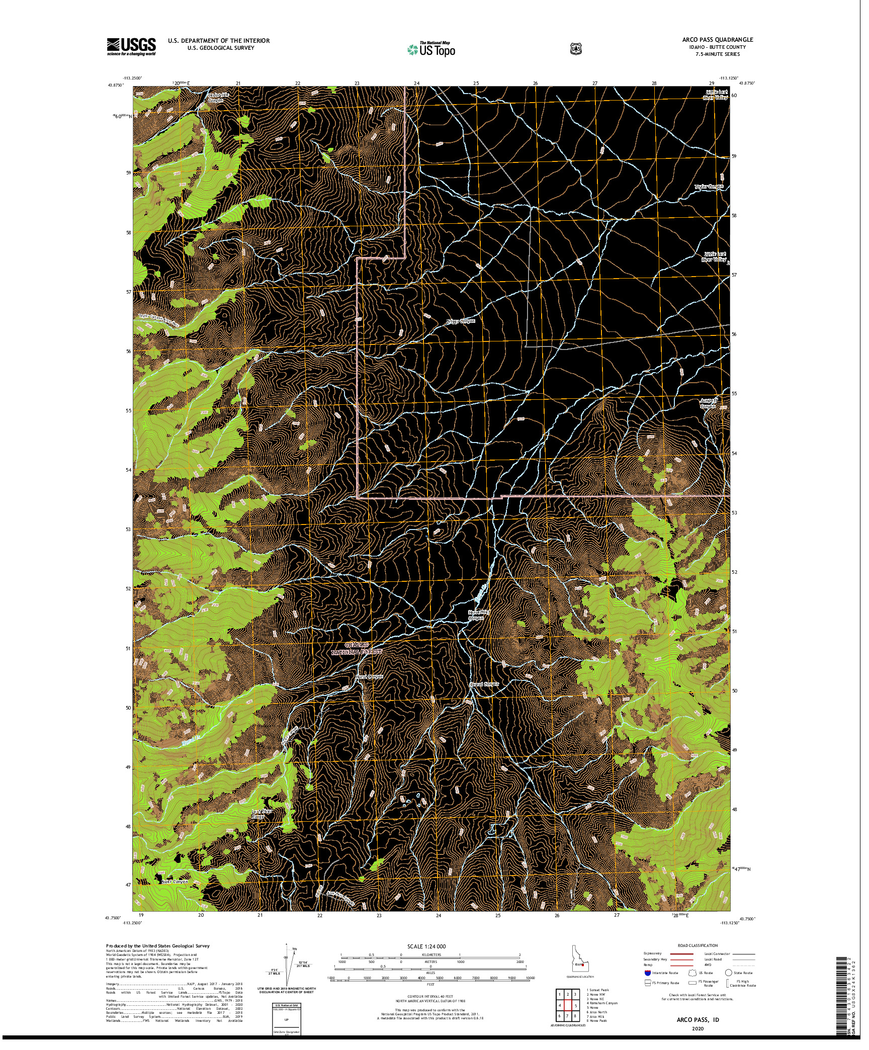 USGS US TOPO 7.5-MINUTE MAP FOR ARCO PASS, ID 2020