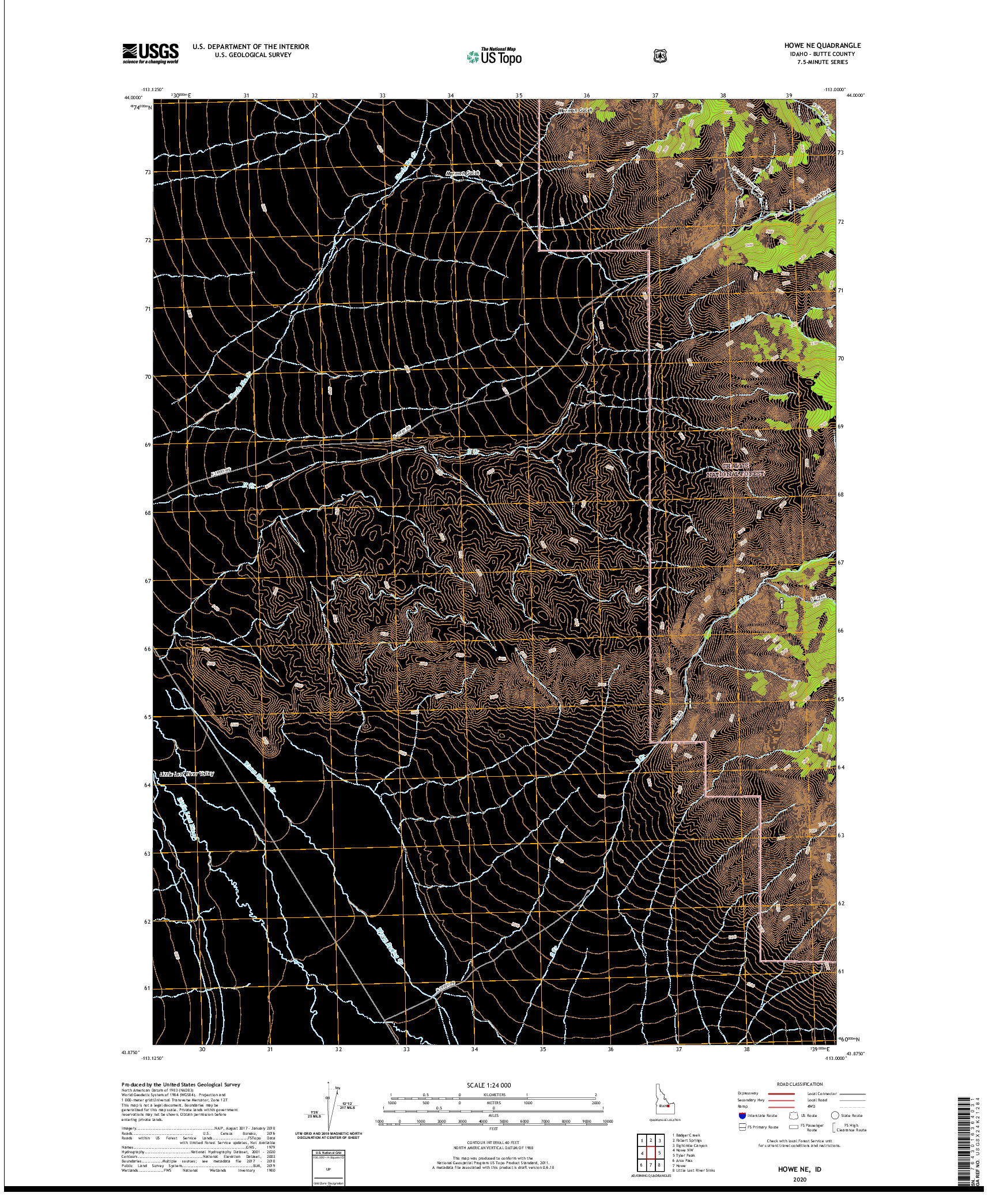 USGS US TOPO 7.5-MINUTE MAP FOR HOWE NE, ID 2020