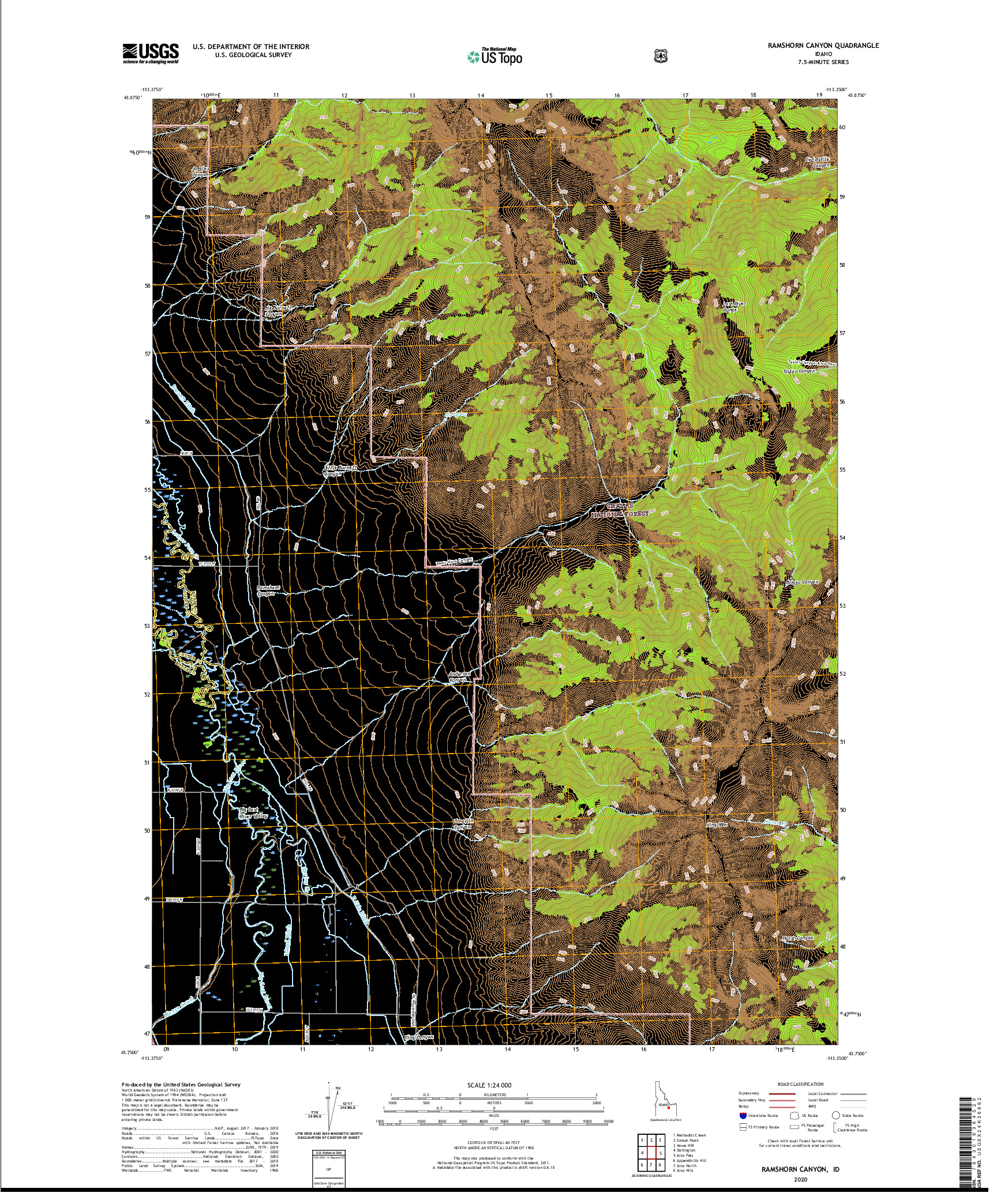 USGS US TOPO 7.5-MINUTE MAP FOR RAMSHORN CANYON, ID 2020