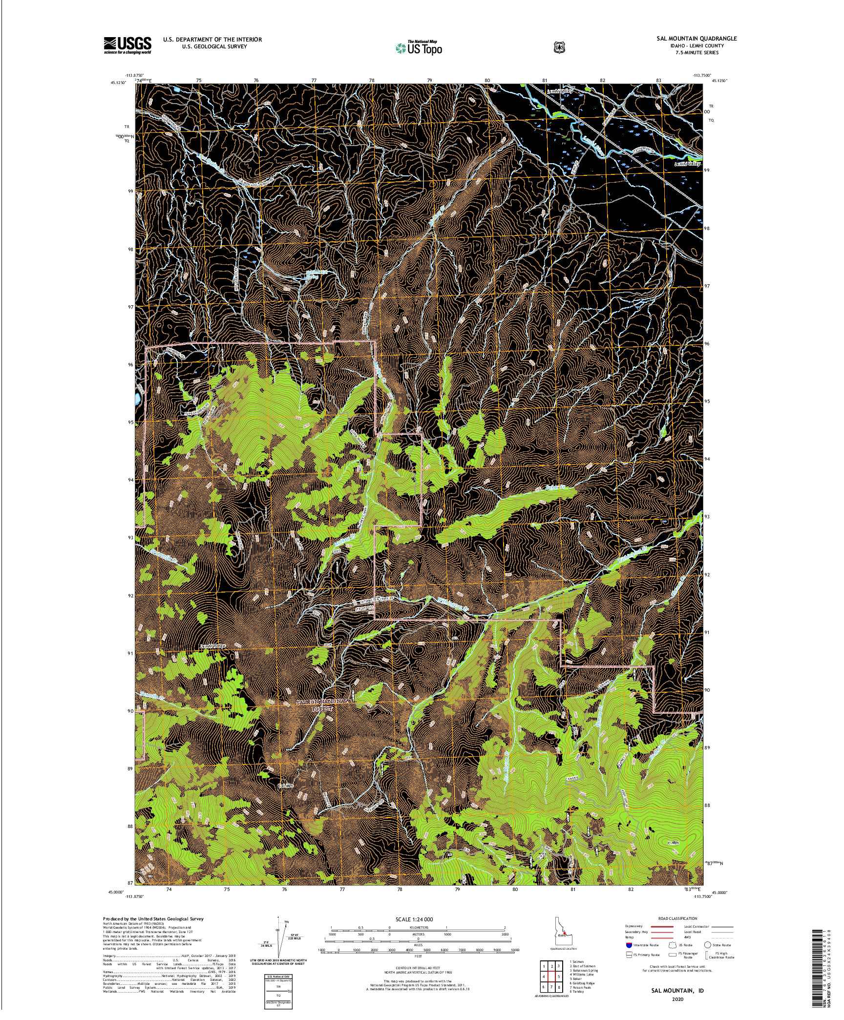 USGS US TOPO 7.5-MINUTE MAP FOR SAL MOUNTAIN, ID 2020