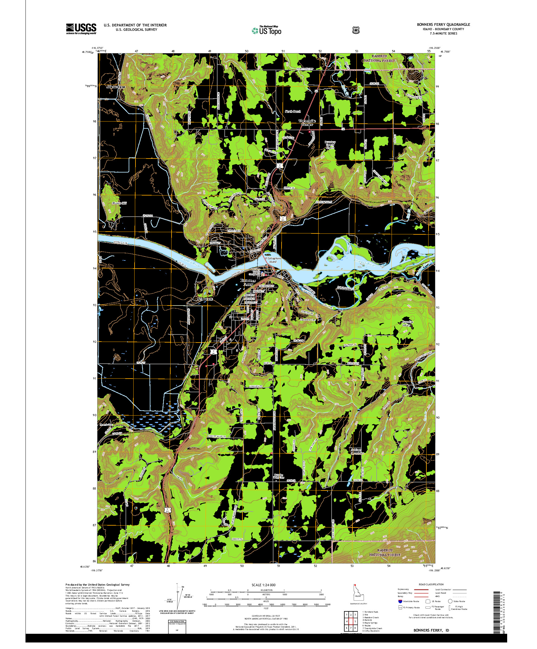 USGS US TOPO 7.5-MINUTE MAP FOR BONNERS FERRY, ID 2020