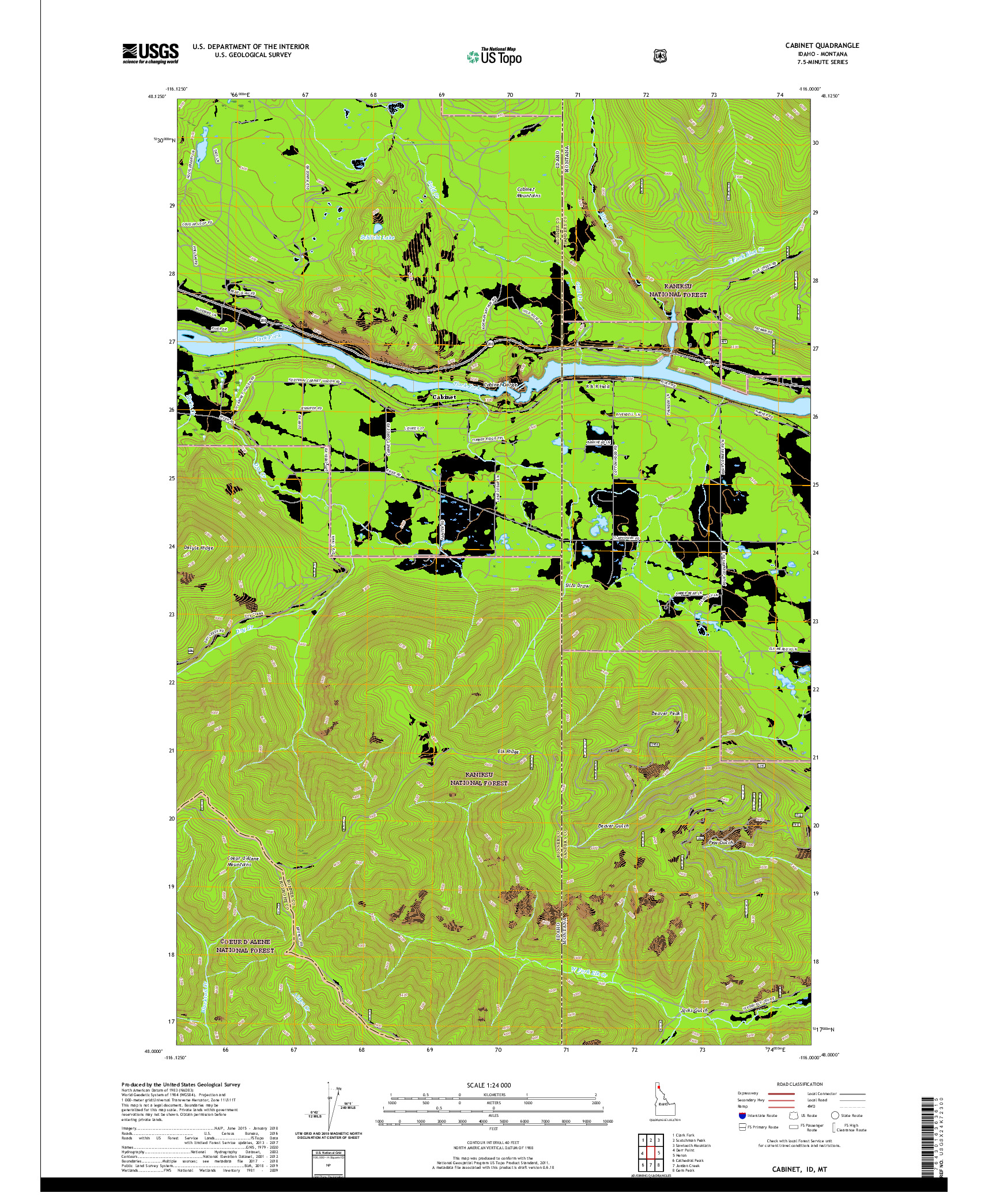 USGS US TOPO 7.5-MINUTE MAP FOR CABINET, ID,MT 2020