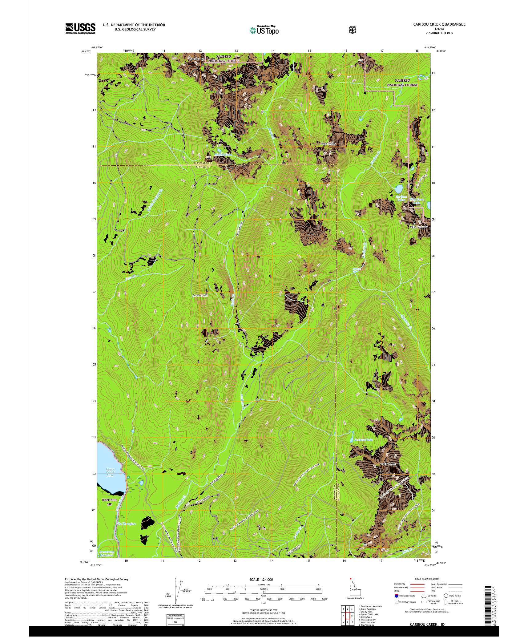 USGS US TOPO 7.5-MINUTE MAP FOR CARIBOU CREEK, ID 2020